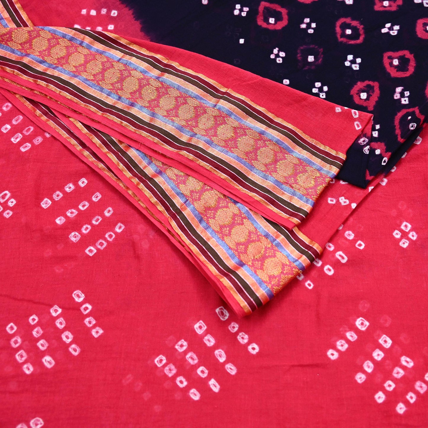 Indian Vintage Sari Pink & Black Pure Cotton Bandhani Printed Sarees Fabric 5yd Sewing Craft Fabric DressMaking Soft