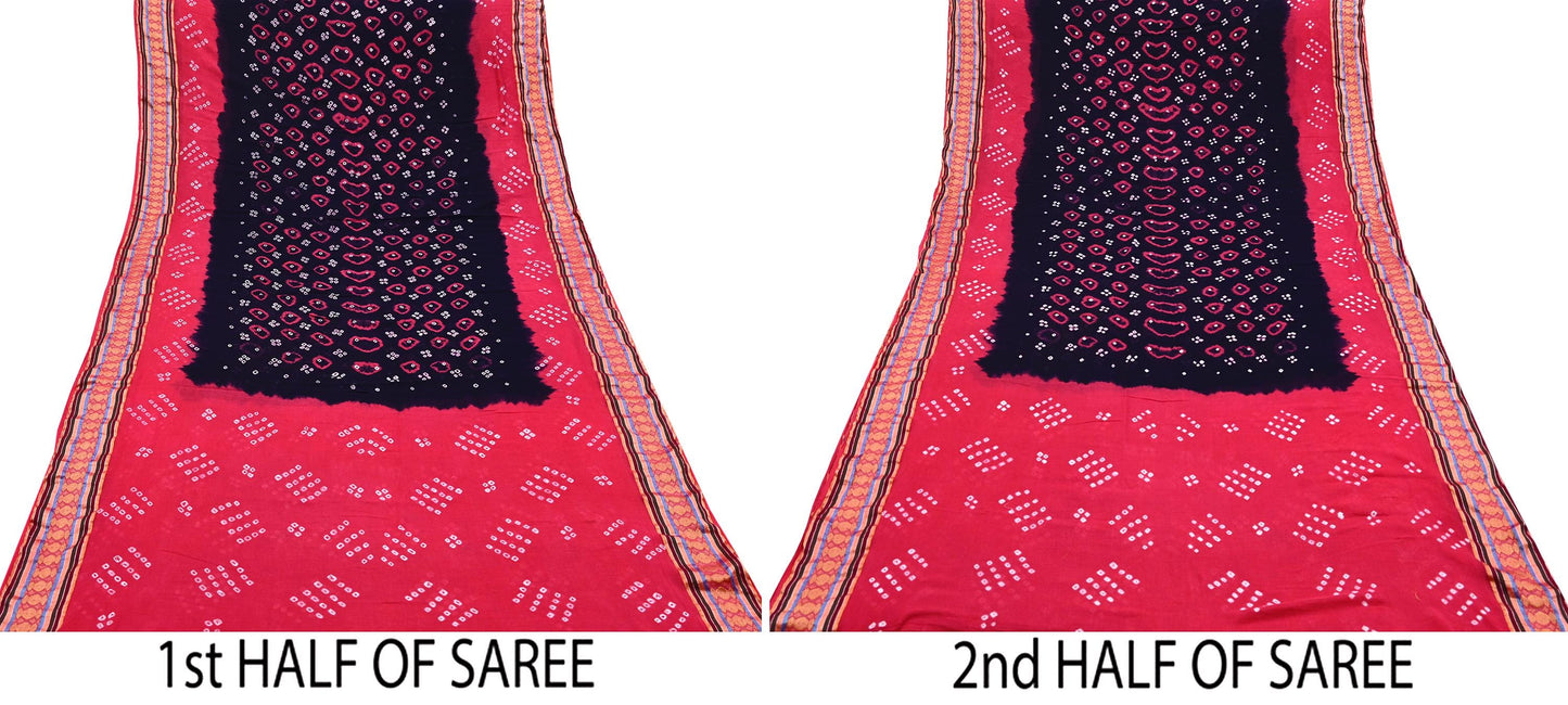 Indian Vintage Sari Pink & Black Pure Cotton Bandhani Printed Sarees Fabric 5yd Sewing Craft Fabric DressMaking Soft
