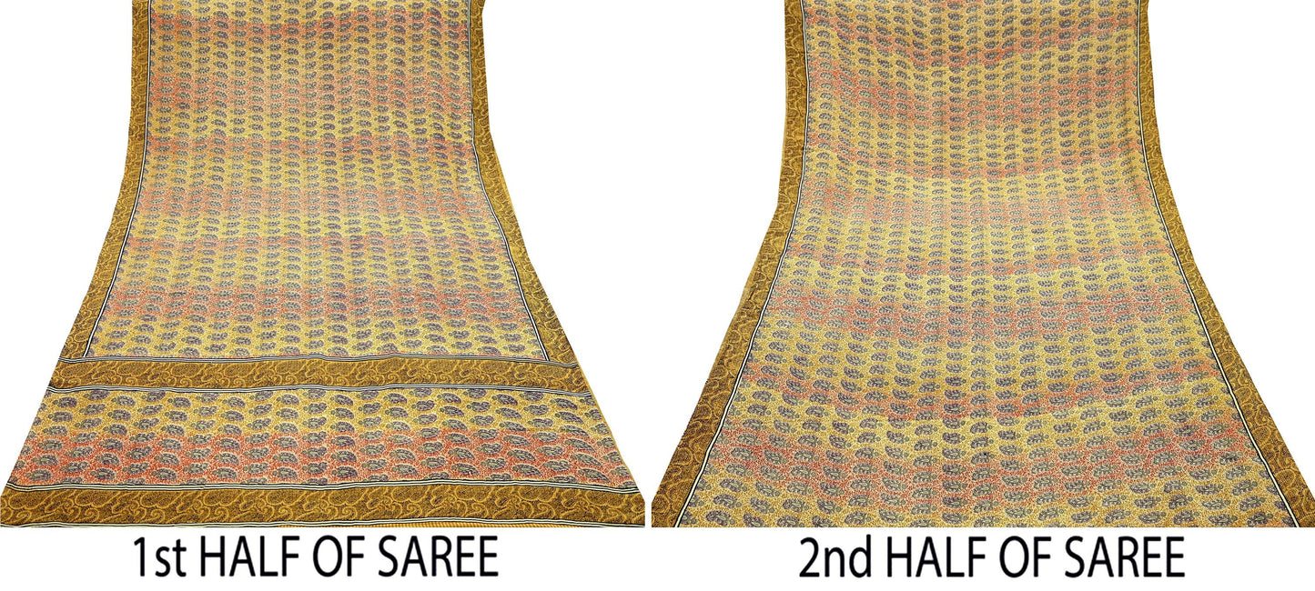 Indian Vintage Saree Pure Crepe Silk Printed Sari Fabric 5yd Sewing Soft Craft Fabric Ethnic Wrap Dress making Crafting Quilting Upcycle