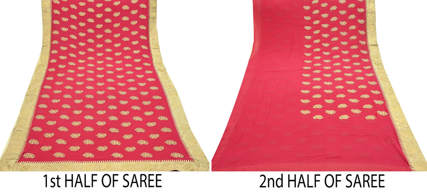 Indian Vintage Heavy Sarees Pink Pure Georgette Silk Hand Embroidered Sari Fabric 6Yd Sewing Ethnic Sequins Wedding sarees