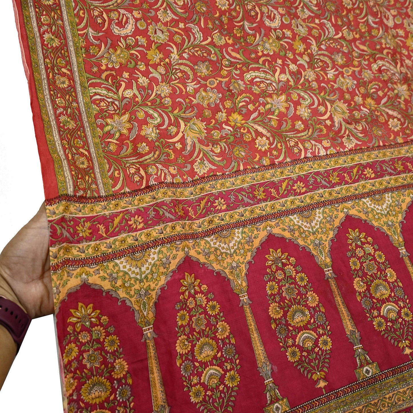 Indian Vintage Sari Red Pure Silk Printed Saree Fabric 6yd Sewing Craft Fabric DressMaking Soft Wrap For Crafting Quilting Floral Upcycle
