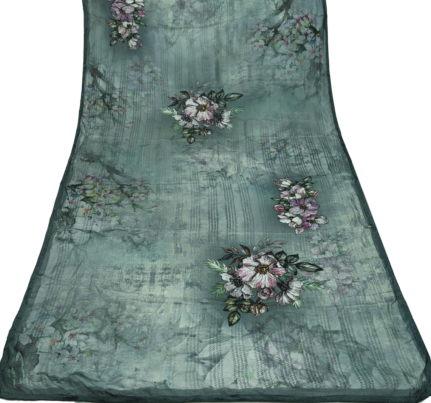 Women Indian Vintage Dupatta Gray Long Stole Pure silk Digital Printed Dupatta Veil Scarves soft Boho Wrap Dressmaking Floral Design