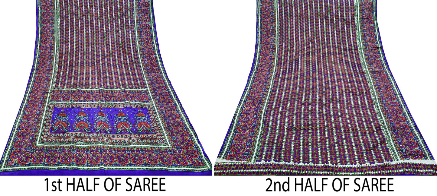Indian Vintage Red & Purple Sarees 100% Pure Silk Printed Sari 6yd Sewing Craft Fabric DressMaking Soft For Crafting Quilting Upcycle