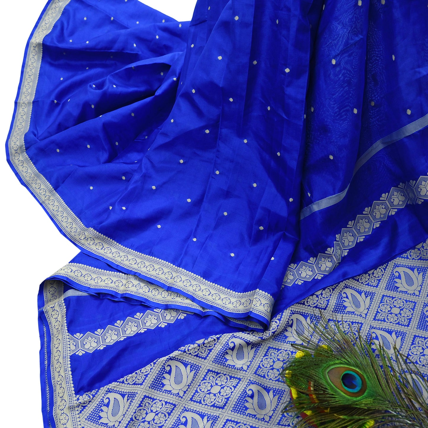 Indian Vintage Sari Royal Blue 100% Pure Silk Hand Woven Baluchari Sarees Craft Fabric 5yd Sewing Dress Designing Crafting Quilting Upcycle