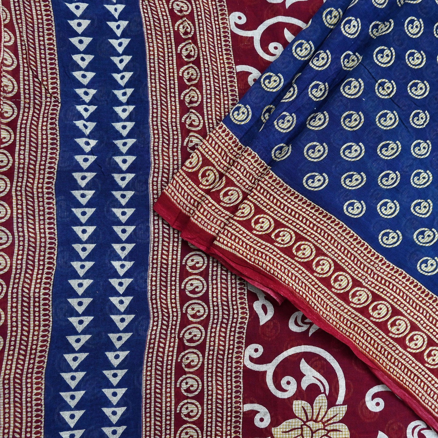 Indian Vintage Sari Maroon & Blue Printed Sarees Pure Cotton Craft Fabric Soft 5Yd Sewing Sarong Wrap Boho Floral Dress making Quilting