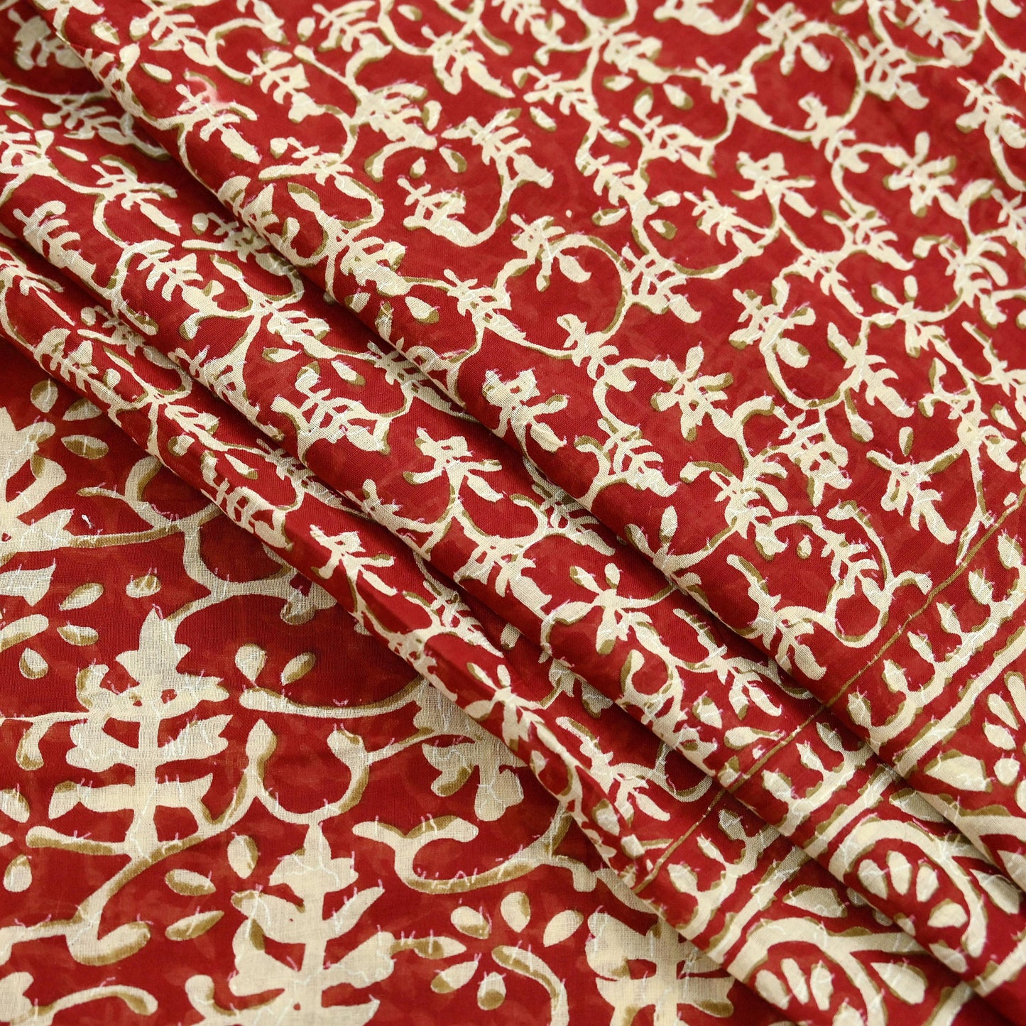 Indian Vintage Red Saree Block Printed Pure Cotton Sari Craft Fabric Soft 5Yd Sewing Sarong Wrap Boho Quilting Crafting Upcycle Dress making