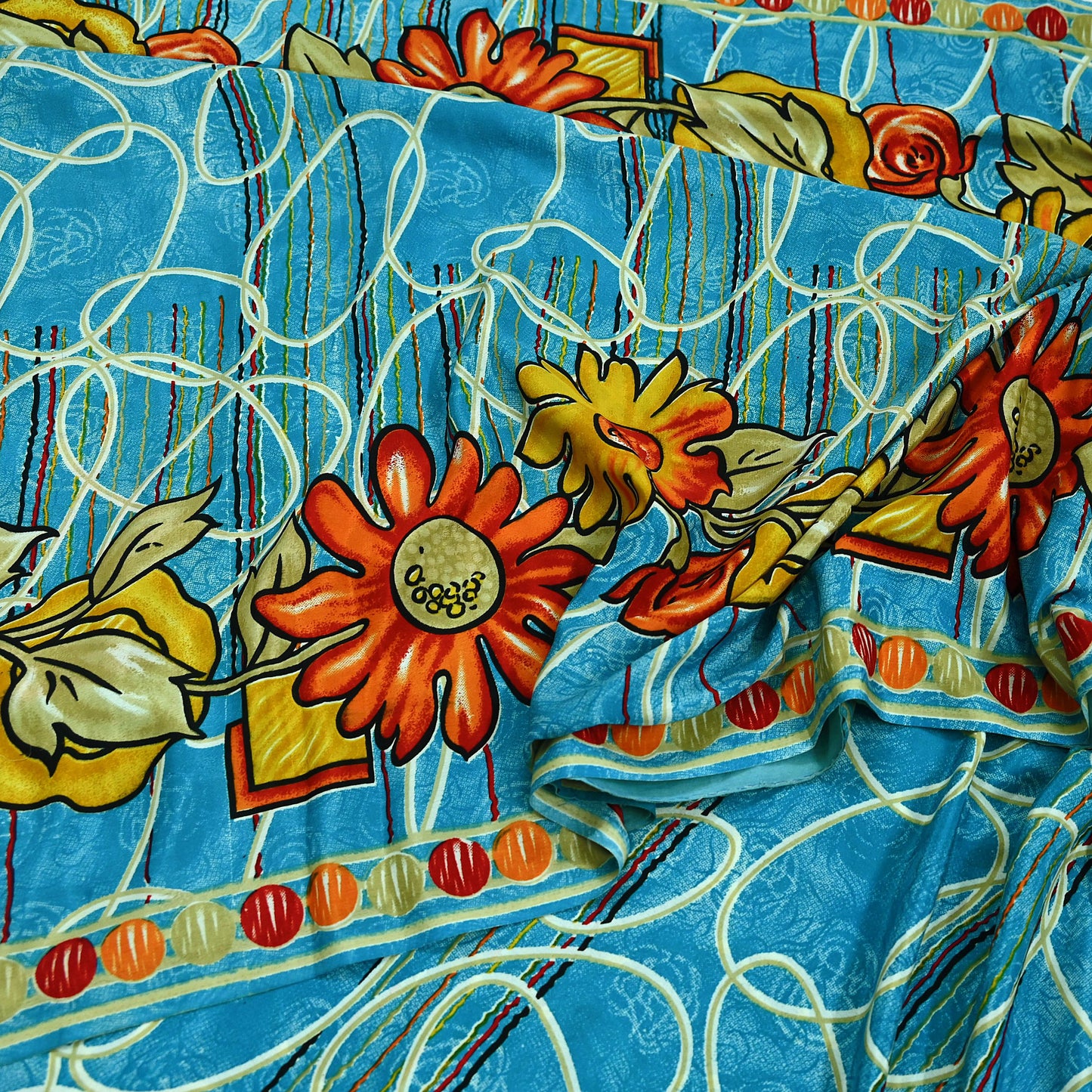 Indian Vintage Blue Saree Moss Crepe Printed Sari 5yd Sewing Floral Soft Craft Fabric Dressmaking For Crafting Quilting Upcycle Boho