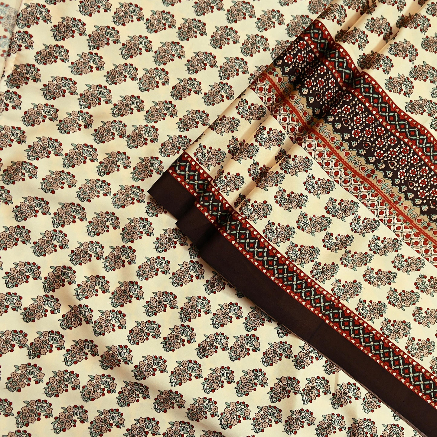 Indian Vintage Saree Beige Satin Printed Sari 5yd Sewing Floral Soft Craft Fabric Dressmaking For Crafting Quilting Upcycle