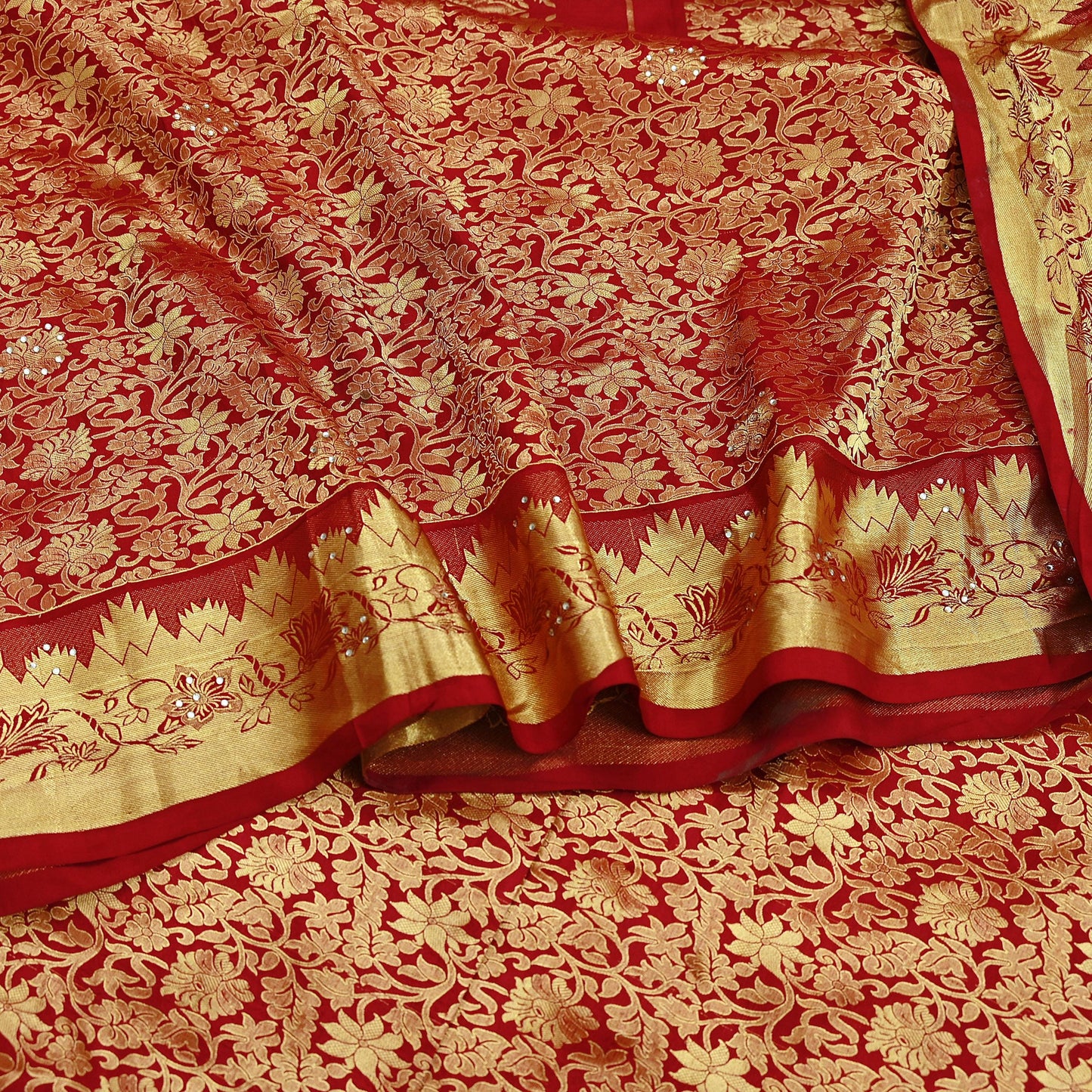 Indian Vintage Heavy Red Saree 100% Pure Silk Hand Woven Kanjeevaram Sari 5yd Ethnic Zari Premium Wedding Saree Dress making