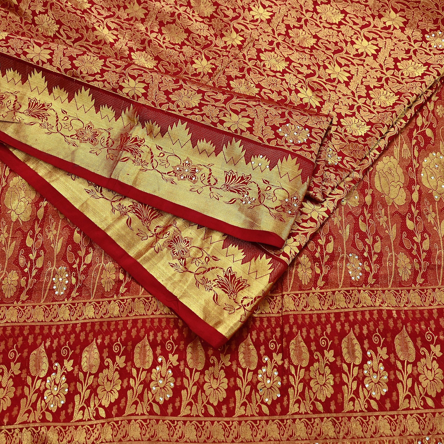 Indian Vintage Heavy Red Saree 100% Pure Silk Hand Woven Kanjeevaram Sari 5yd Ethnic Zari Premium Wedding Saree Dress making