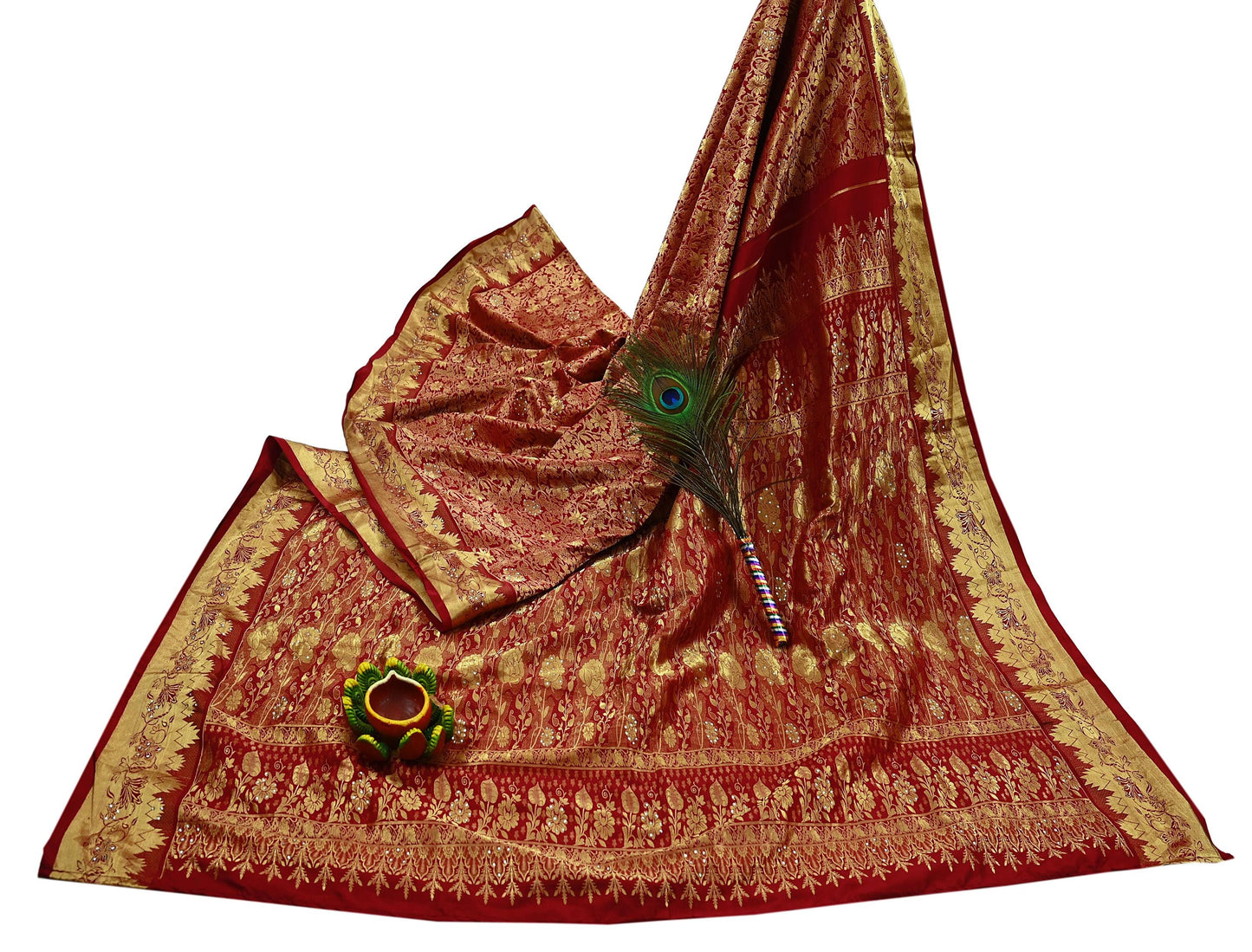 Indian Vintage Heavy Red Saree 100% Pure Silk Hand Woven Kanjeevaram Sari 5yd Ethnic Zari Premium Wedding Saree Dress making