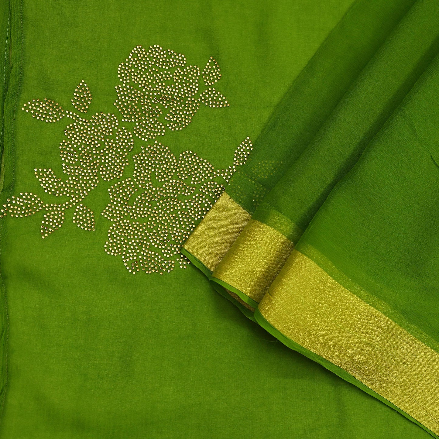 Indian Vintage Sari Green Blend Chiffon Woven Sarees Sari 5Yd Craft Fabric Dress Making Sewing Crafting Zari Border