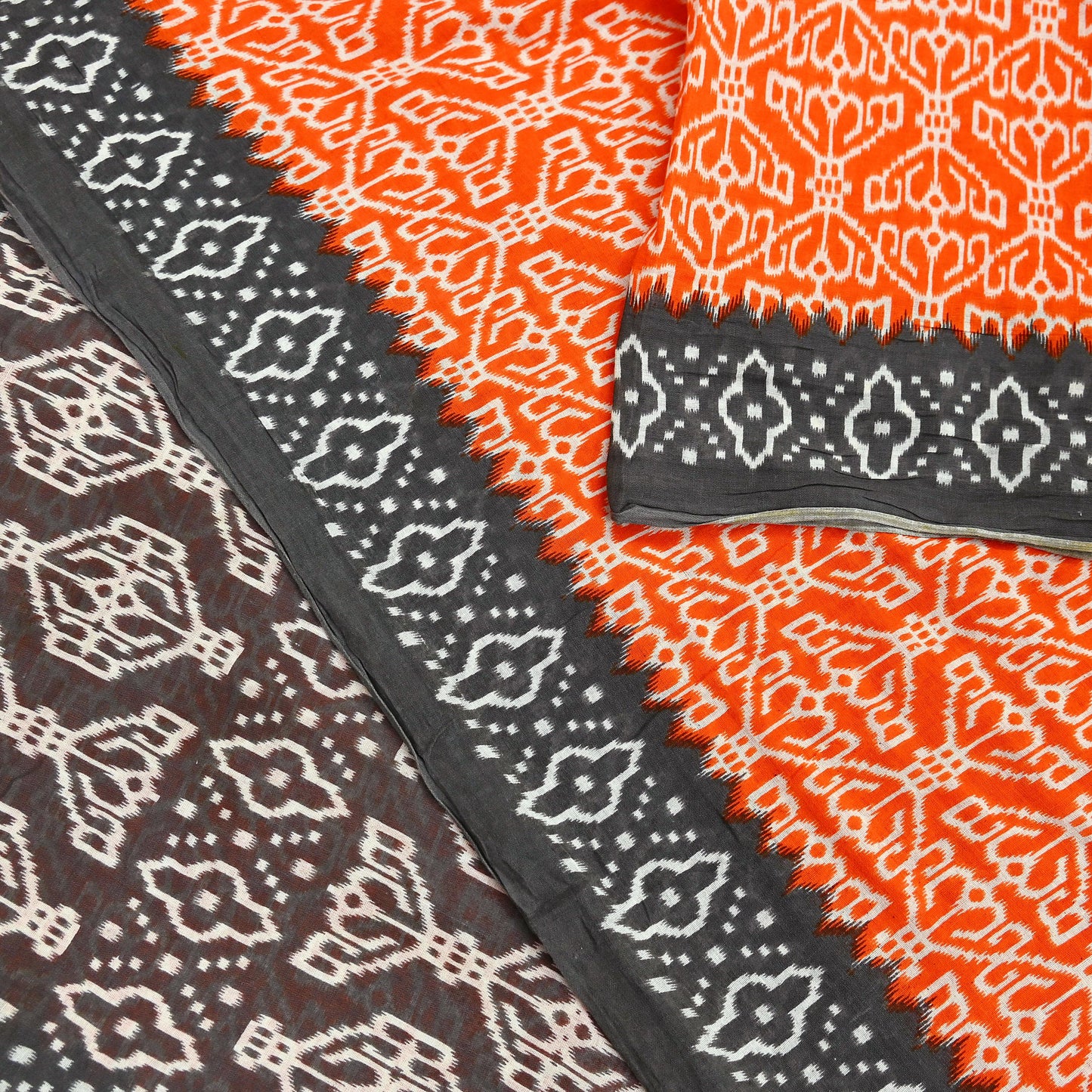 Indian Vintage Sari Brown & Orange Printed Pure Cotton Sarees Craft Soft Fabric 5Yd Sewing Sarong Wrap Boho Floral Upcycle Dress making