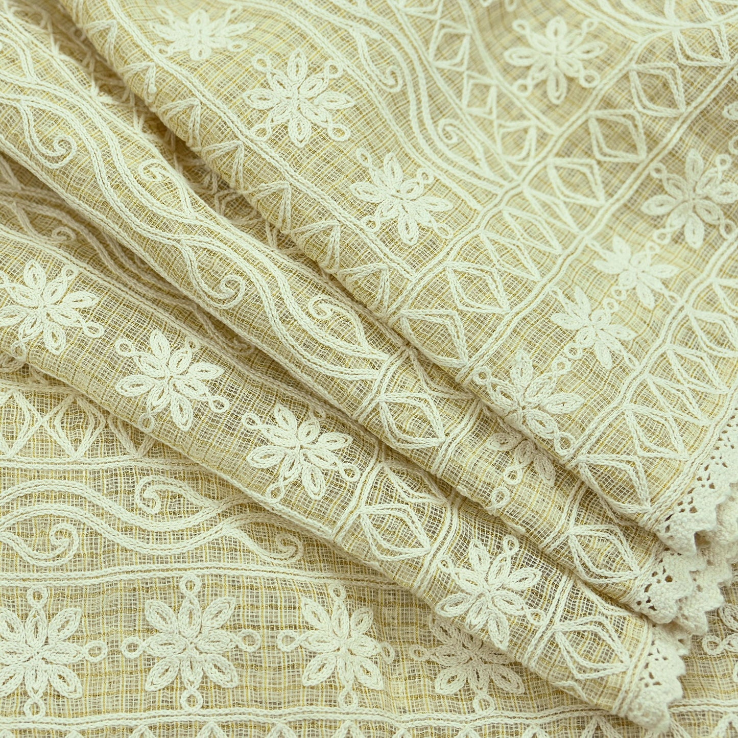 Indian Vintage Beige Dupatta Long Stole Pure Cotton Hand Embroidered Scarves Veil Scarf Wrap