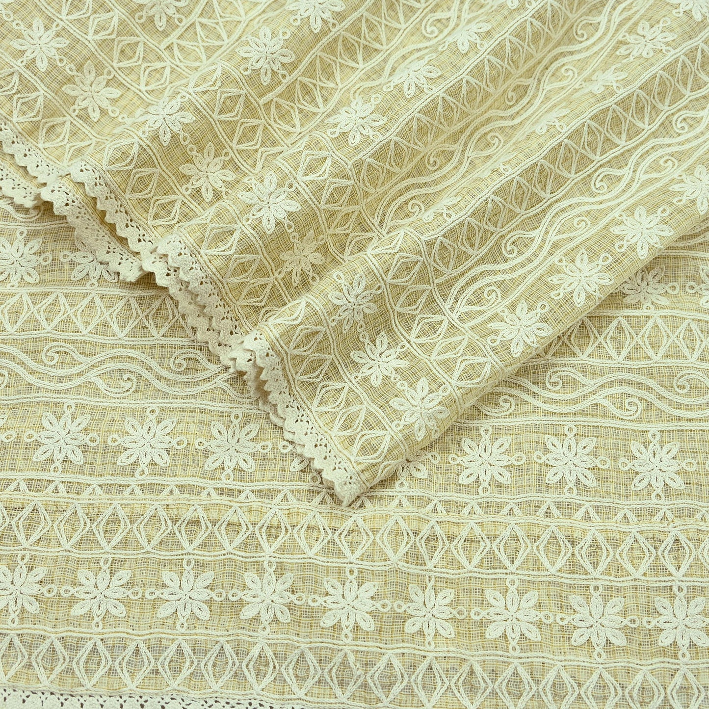 Indian Vintage Beige Dupatta Long Stole Pure Cotton Hand Embroidered Scarves Veil Scarf Wrap