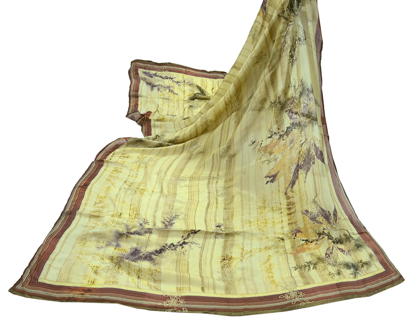 Women Indian Vintage Dupatta Green & beige Long Stole Pure silk Digital Printed Dupatta Veil Scarves soft Boho Wrap Dressmaking Floral