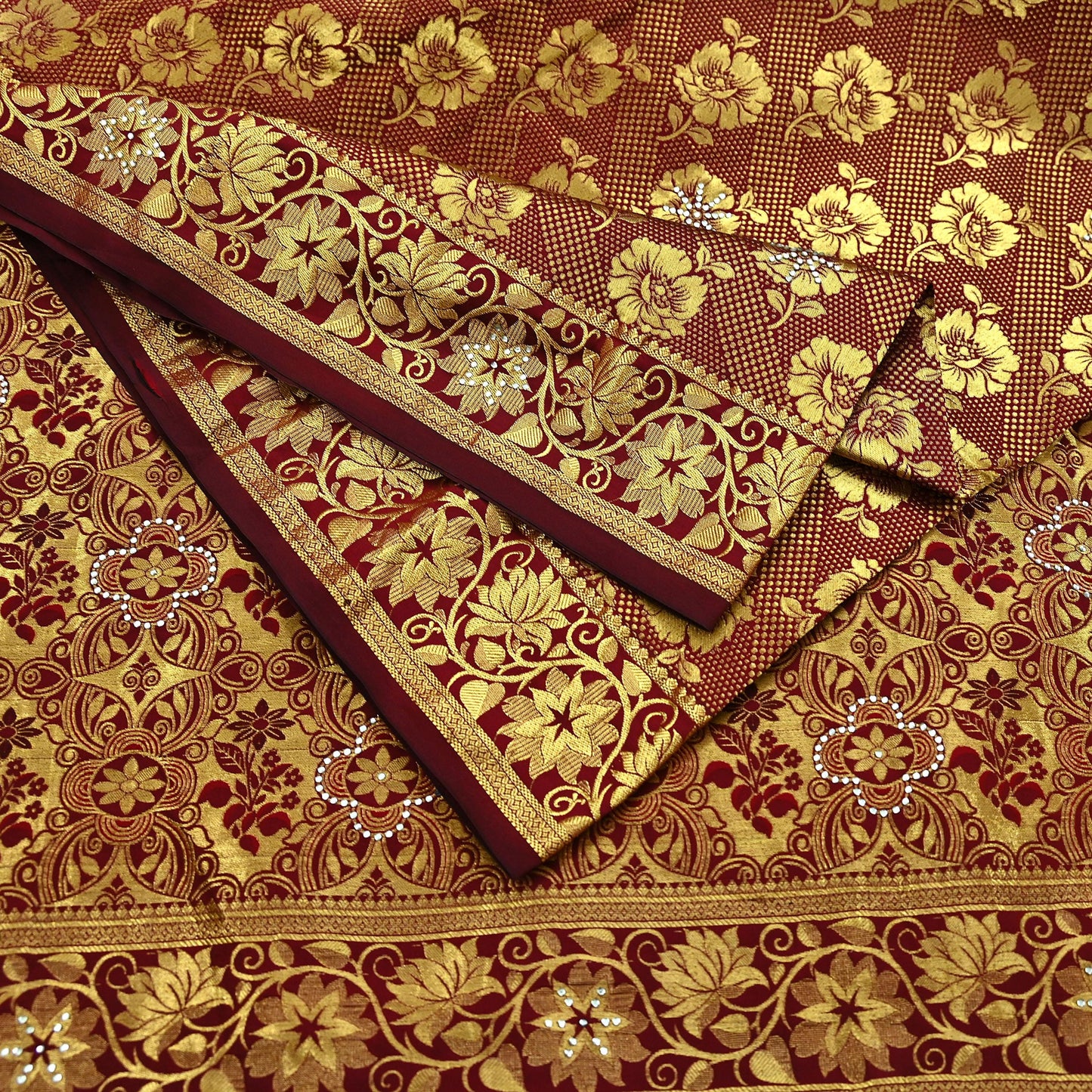 Indian Vintage Heavy Maroon Saree 100% Pure Silk Hand Woven Kanjeevaram Sari 5yd Ethnic Zari Premium Wedding Saree With Blouse Fabric