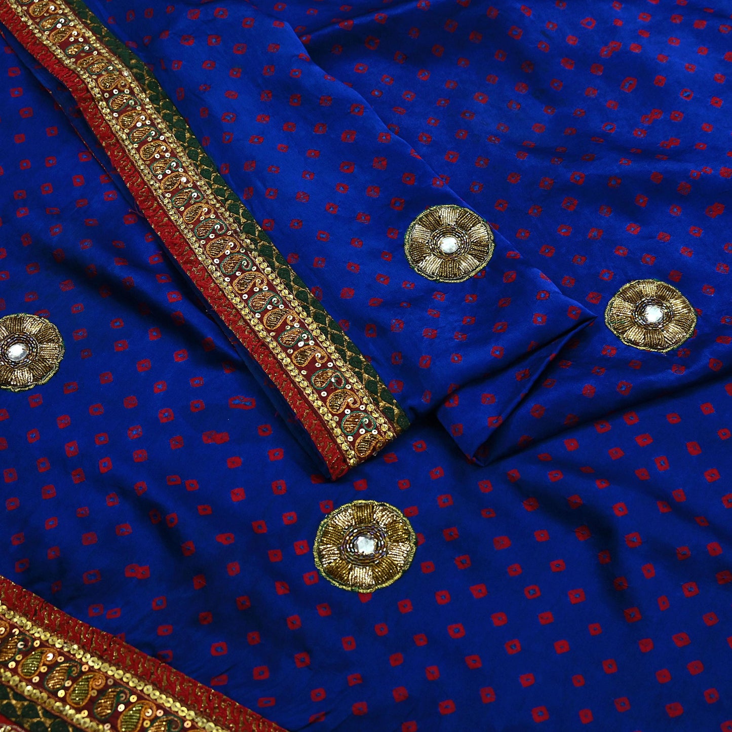 Indian Vintage Blue Saree Hand Embroidered Bandhani Printed Sari 100% Pure Satin Silk Indian Sari Fabric 5yard Soft Craft Fabric Beaded