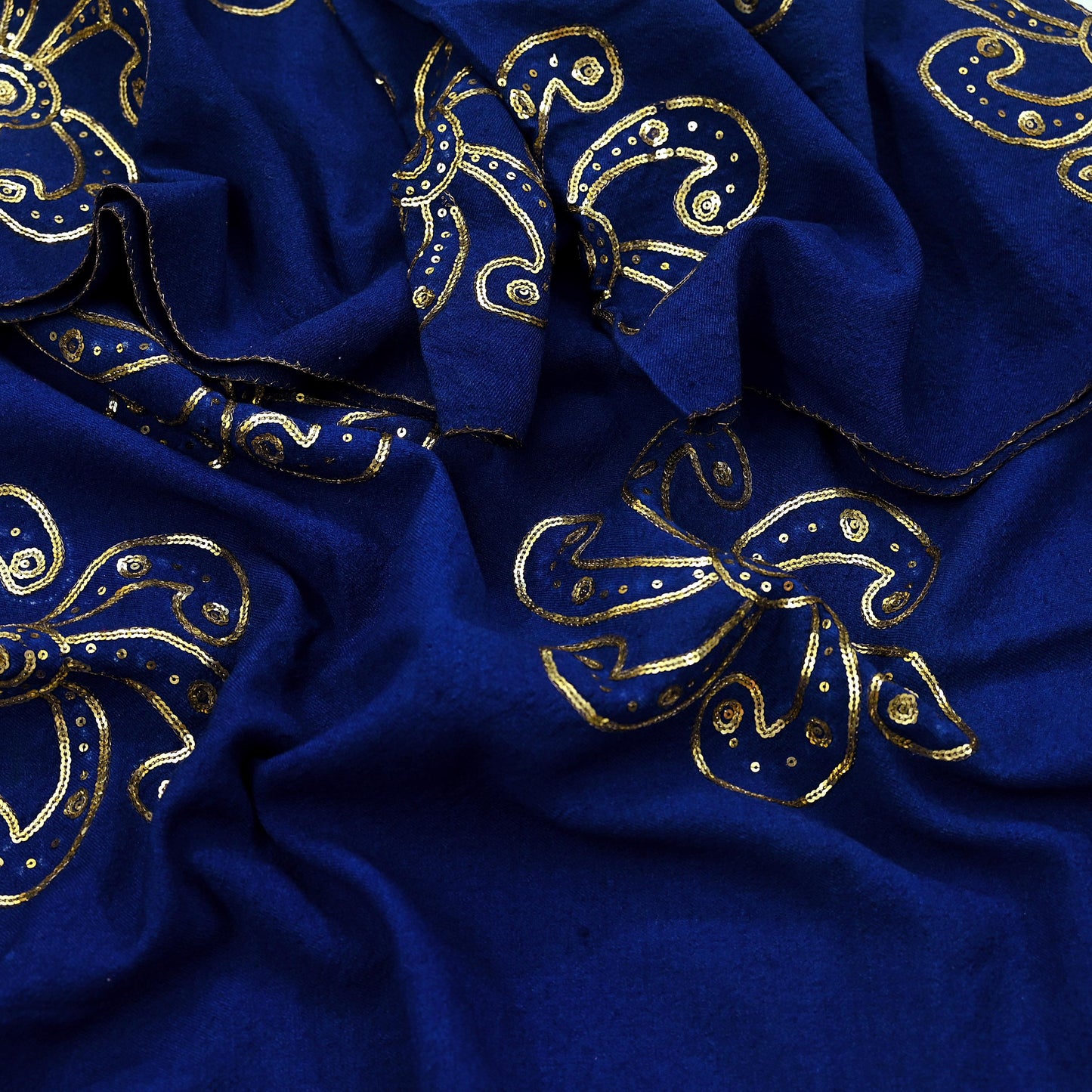 Vintage Shawl Blue Pure Woolen Shawl Handmade Embroidered Long Throw Stole Warm Stole Floral Design