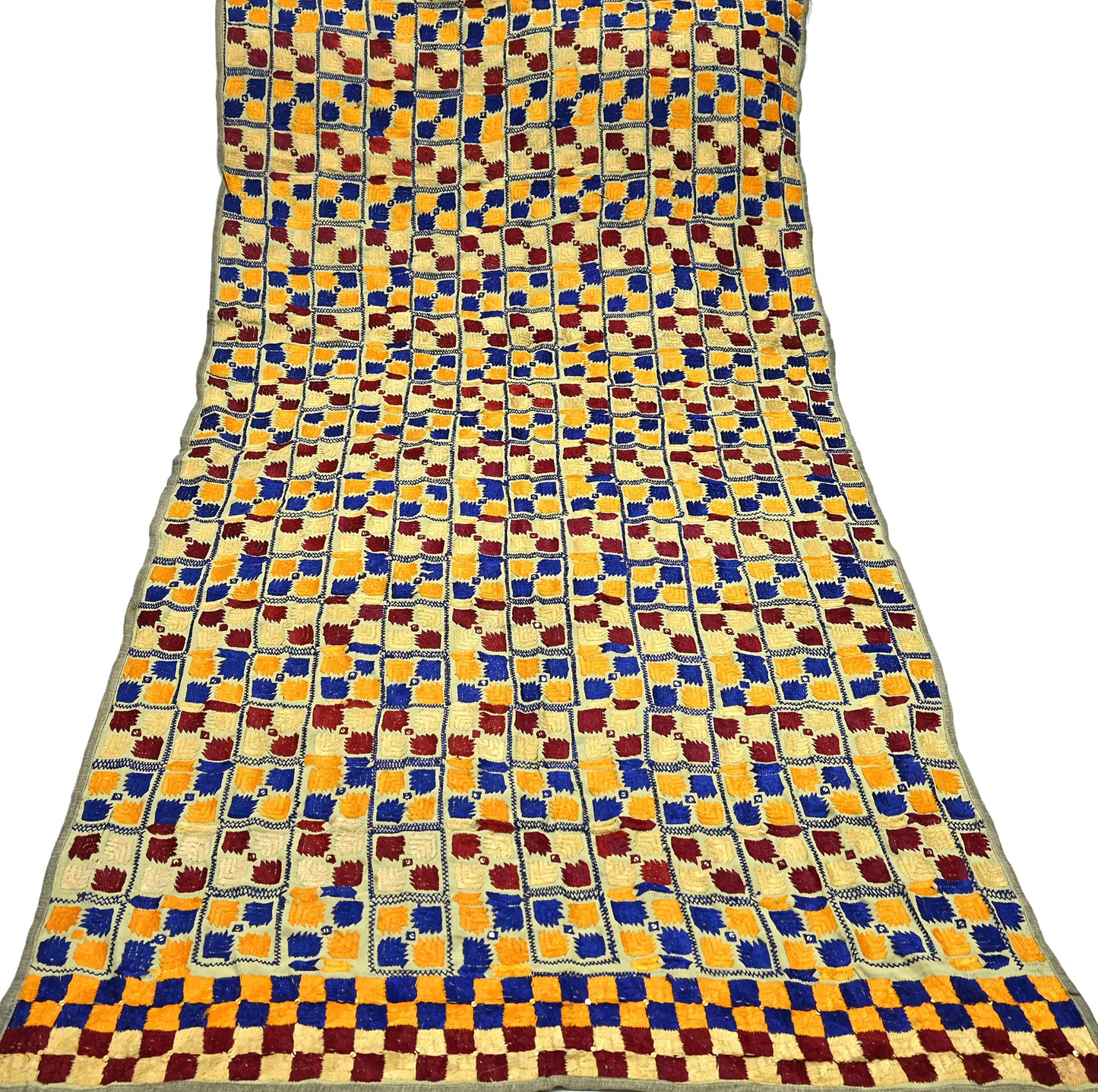 Indian Vintage Beige Heavy Wedding Dupatta Long Stole Crepe Silk Hand Embroidered Bagh Phulkari Stole Scarves