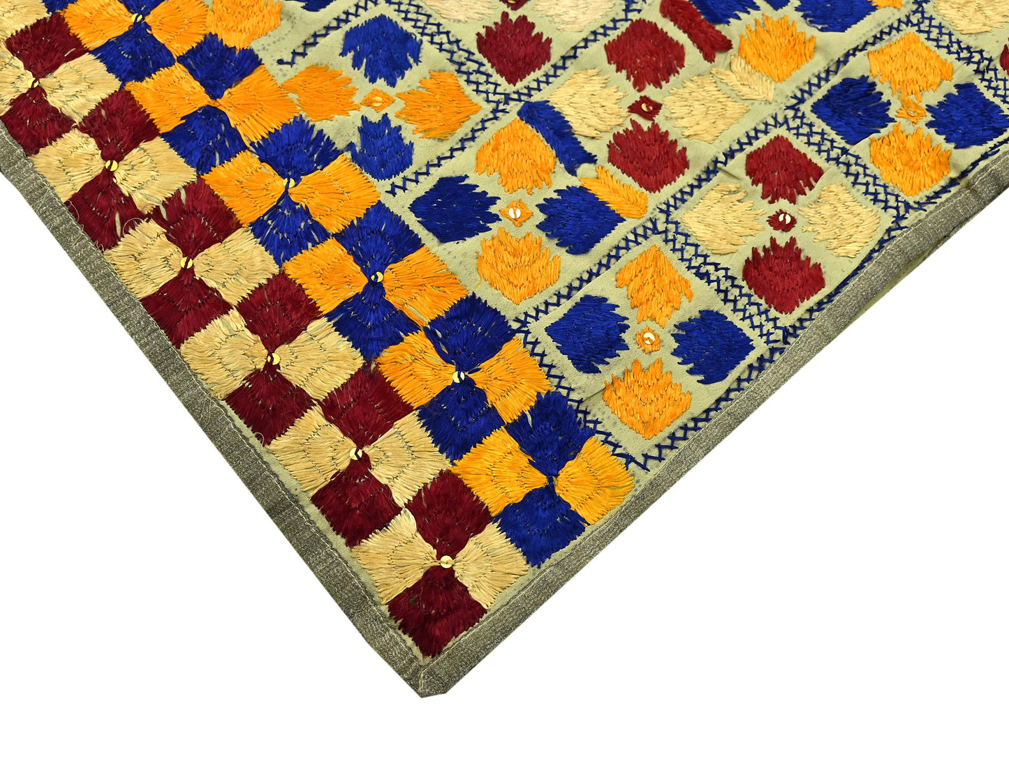 Indian Vintage Beige Heavy Wedding Dupatta Long Stole Crepe Silk Hand Embroidered Bagh Phulkari Stole Scarves