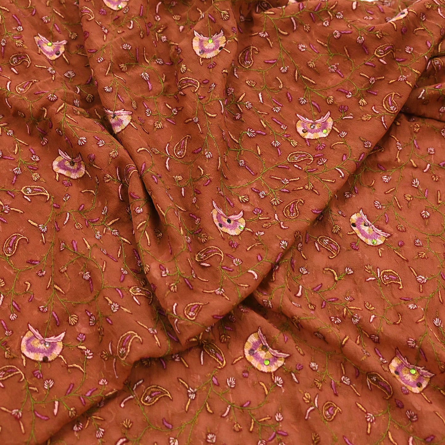 Indian Vintage Dupatta Rusty Long Stole Hand Embroidered Suzani stole Pure Georgette Silk Scarves Veil Wrap Soft Floral