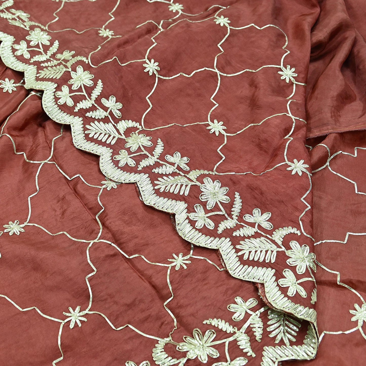Indian Vintage Heavy Sarees Brown Blend Silk Hand Embroidered Sari Craft Fabric 5Yd Sewing Gota Patti Dress making With Blouse Fabric