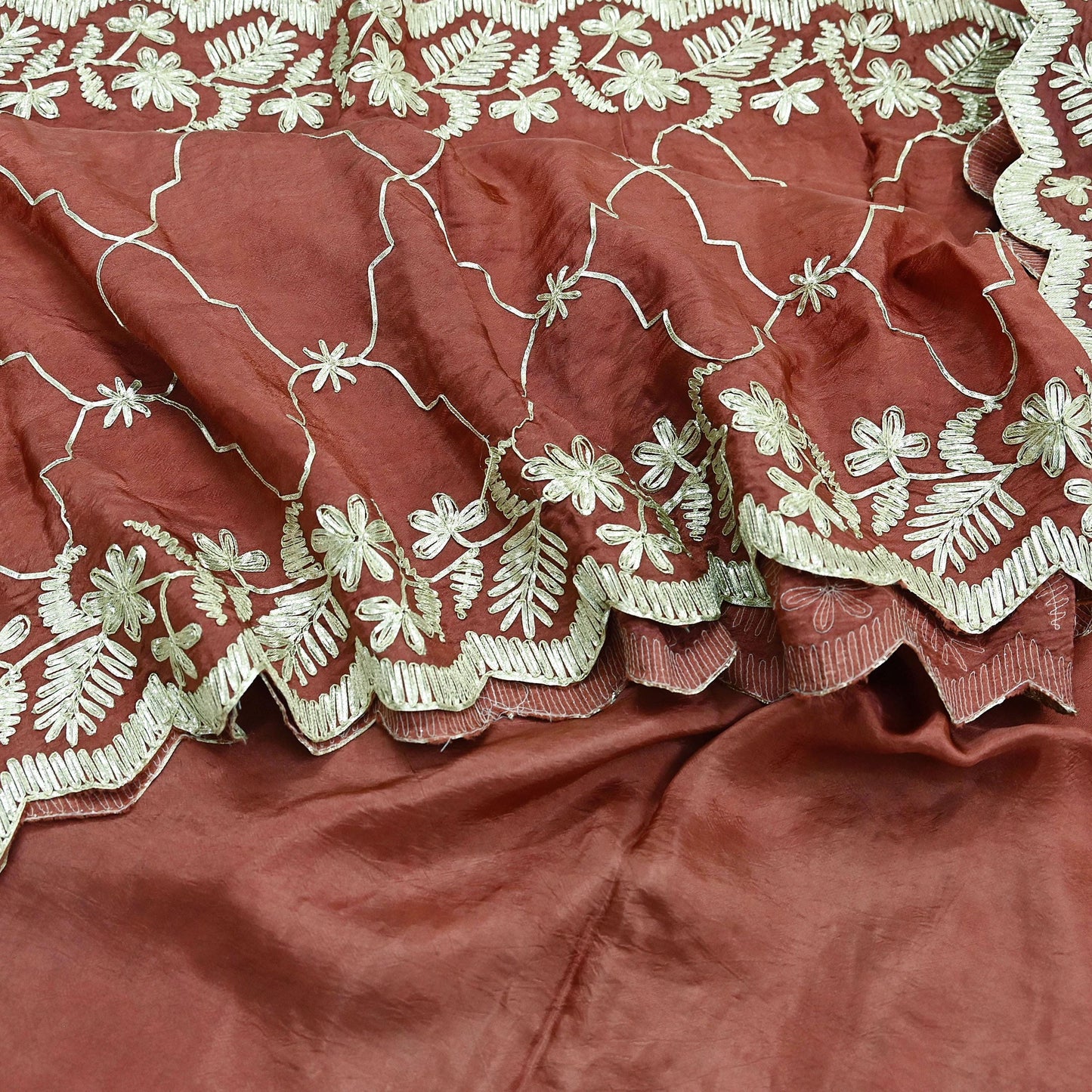Indian Vintage Heavy Sarees Brown Blend Silk Hand Embroidered Sari Craft Fabric 5Yd Sewing Gota Patti Dress making With Blouse Fabric