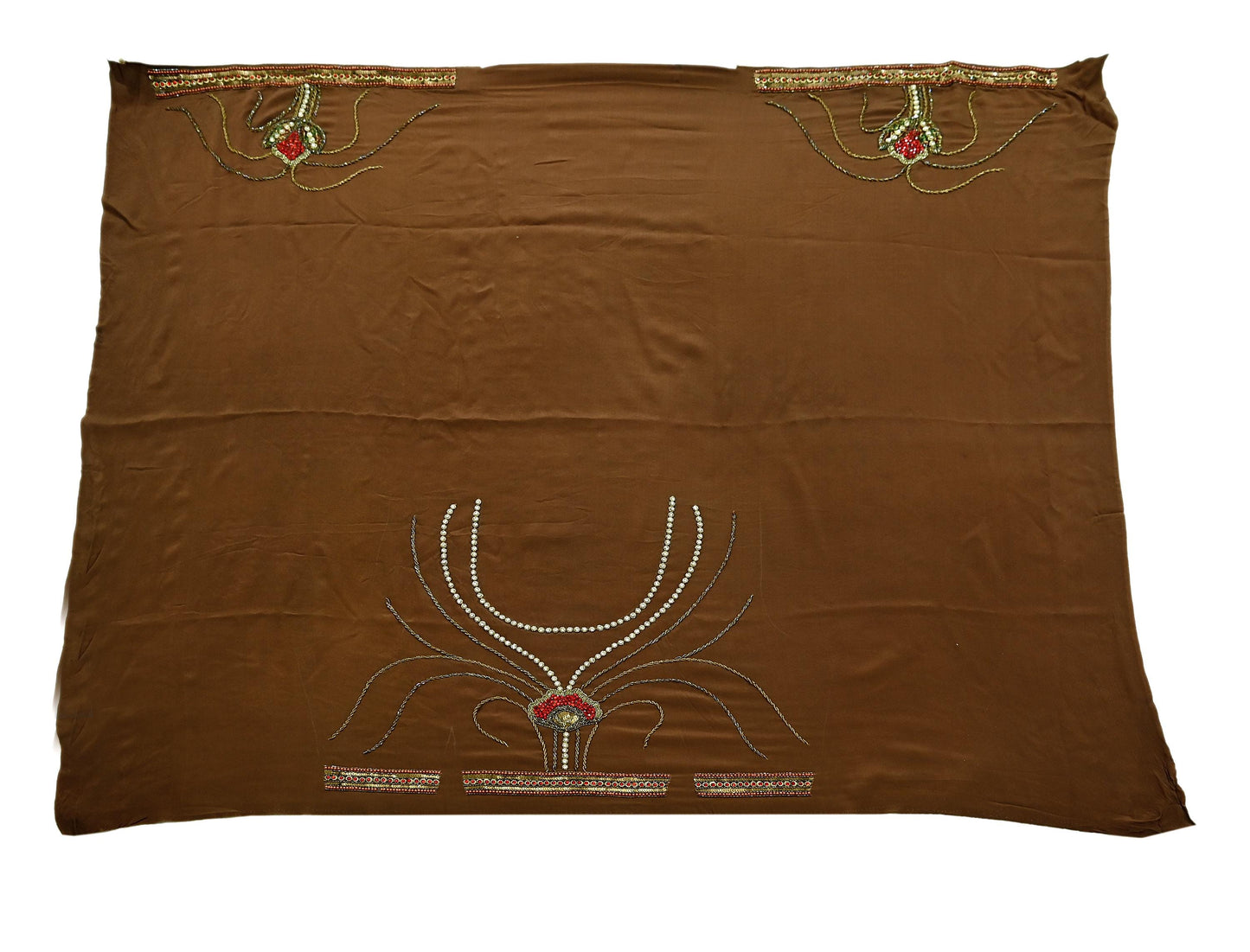 Indian New Sari Brown Net/Mesh Hand Embroidered Anamika Khanna Designer Sarees Ethnic 6Yd Sewing Zardozi, Zari With Blouse Fabric