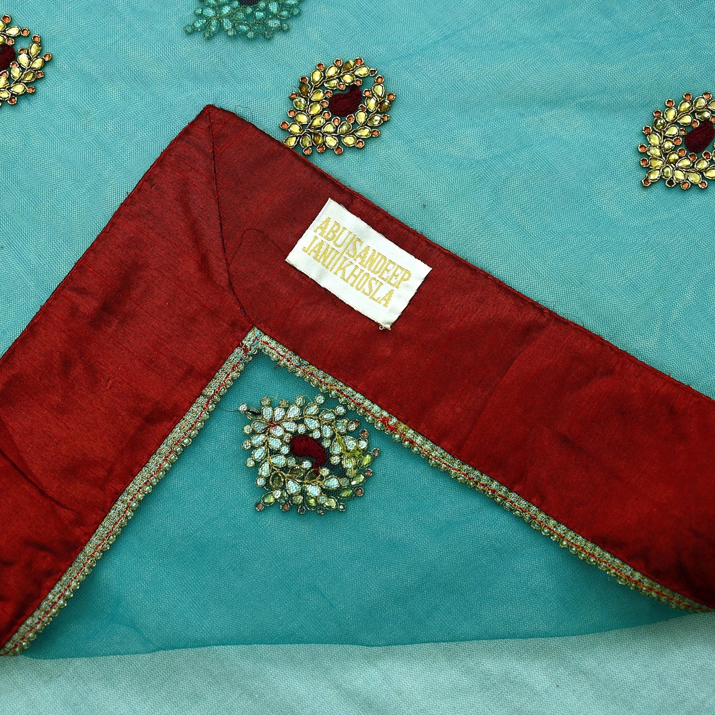 Indian New Heavy Wedding Sari Blue Net/Mesh Hand Embroidered Sarees Designer Abu Jani 5Yd Sewing Ethnic Zardozi/ Dabka With Blouse fabric