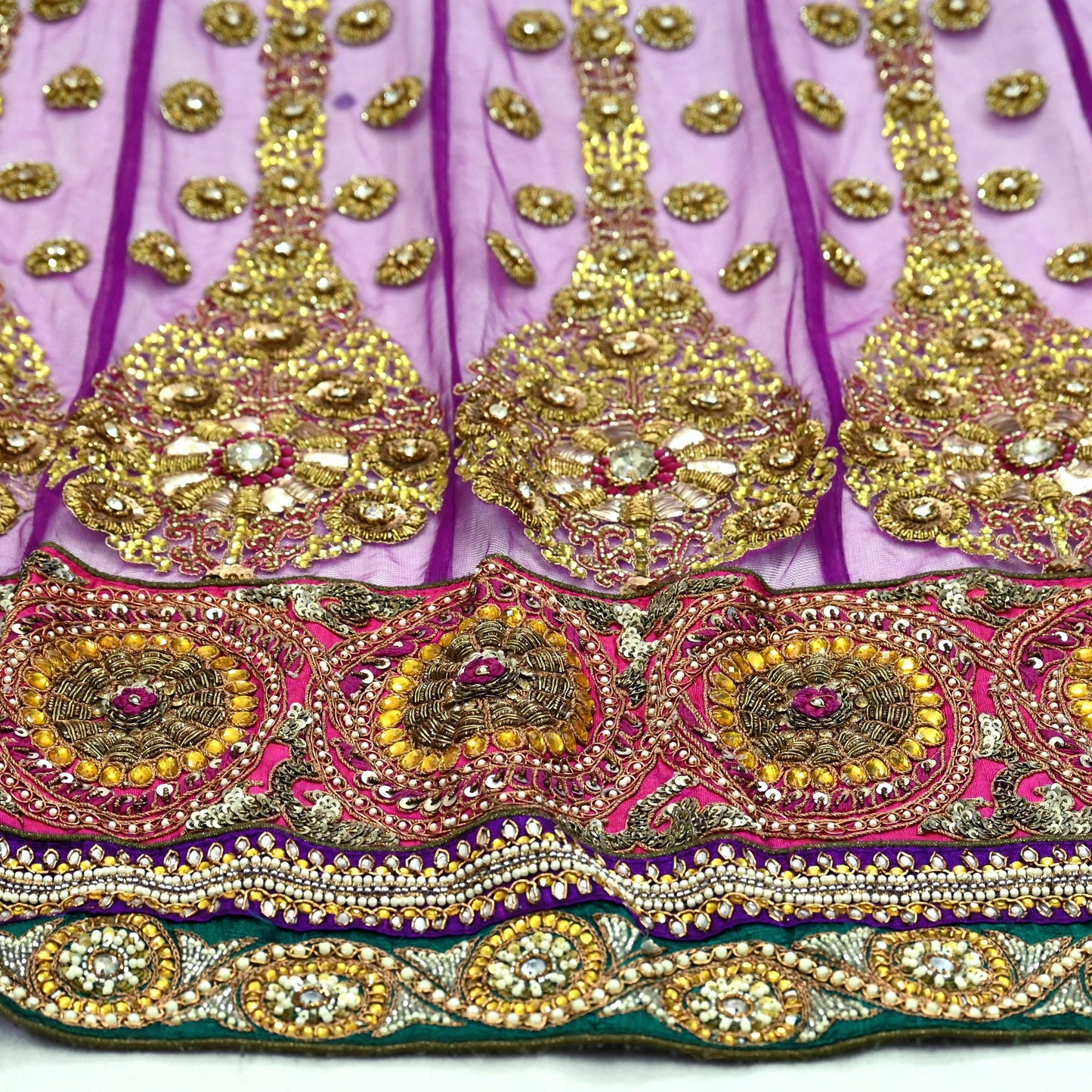 Indian New Heavy Sari Purple Net/Mesh Hand Embroidered Designer Manish Malhotra Lehenga Sarees 5Yd Ethnic Zardozi With Blouse Fabric