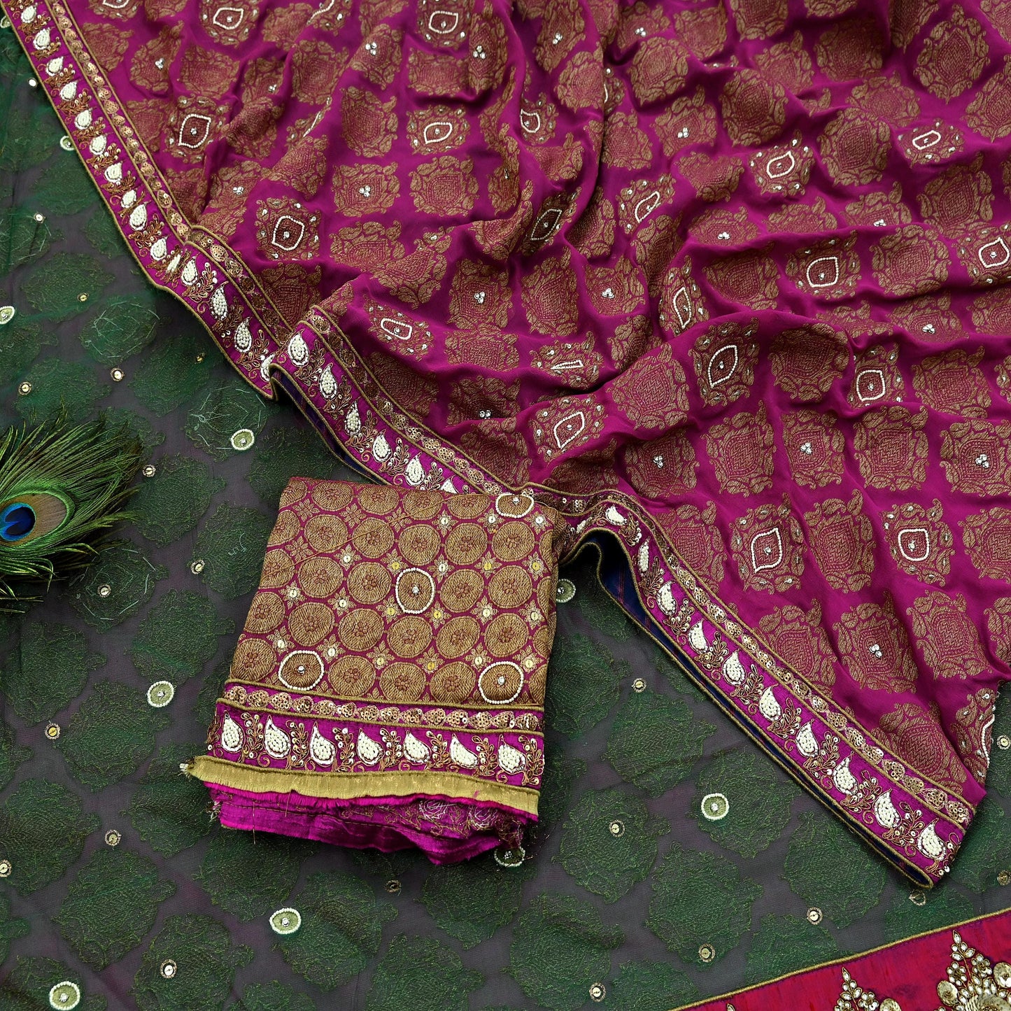 Indian New Sari Green & Purple Net/Mesh Hand Embroidered Designer Sabyasachi Sarees 6yd Ethnic Zardozi/Dabka Zari With Blouse Fabric