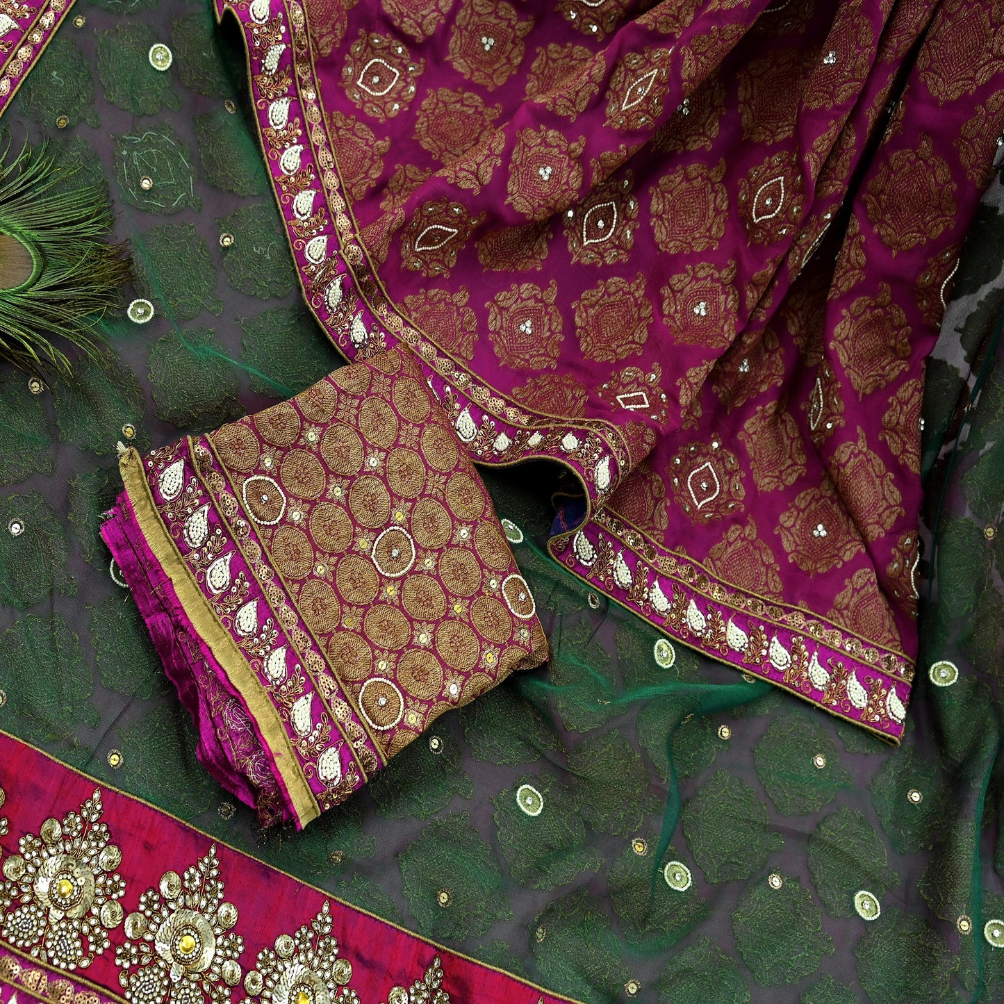 Indian New Sari Green & Purple Net/Mesh Hand Embroidered Designer Sabyasachi Sarees 6yd Ethnic Zardozi/Dabka Zari With Blouse Fabric