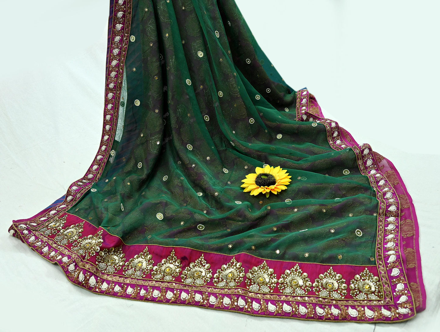 Indian New Sari Green & Purple Net/Mesh Hand Embroidered Designer Sabyasachi Sarees 6yd Ethnic Zardozi/Dabka Zari With Blouse Fabric