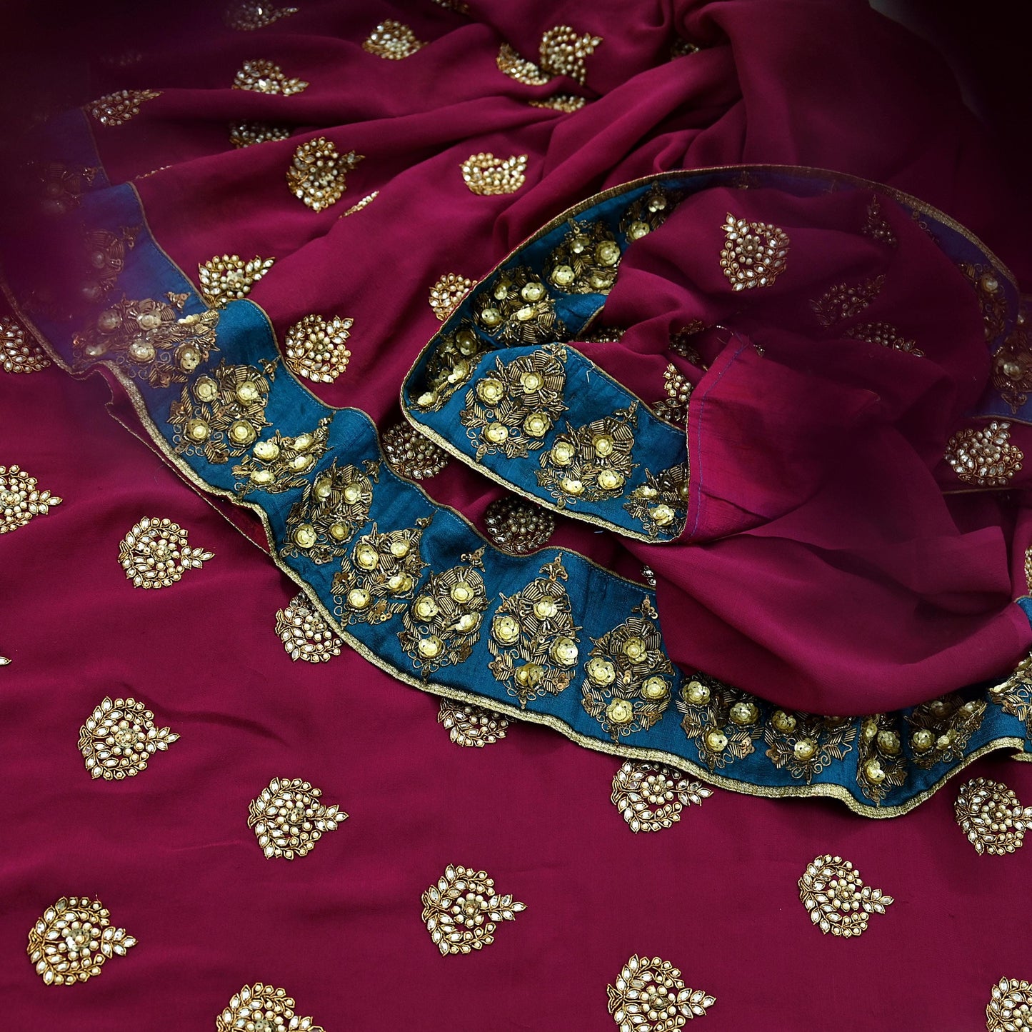 Indian Heavy Sari Maroon Pure Georgette Silk Hand Embroidered Sarees Designer Sabyasachi 6Yd Sewing Ethnic Sarees With Blouse Fabric
