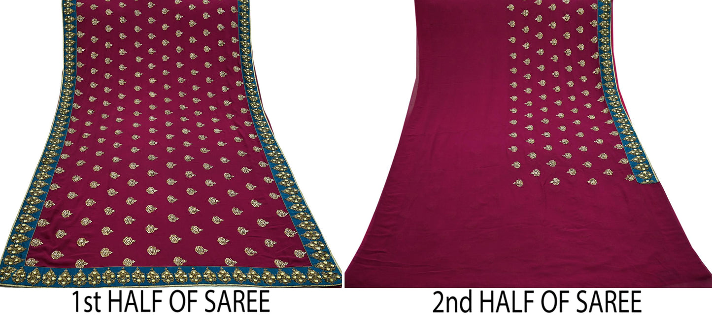 Indian Heavy Sari Maroon Pure Georgette Silk Hand Embroidered Sarees Designer Sabyasachi 6Yd Sewing Ethnic Sarees With Blouse Fabric