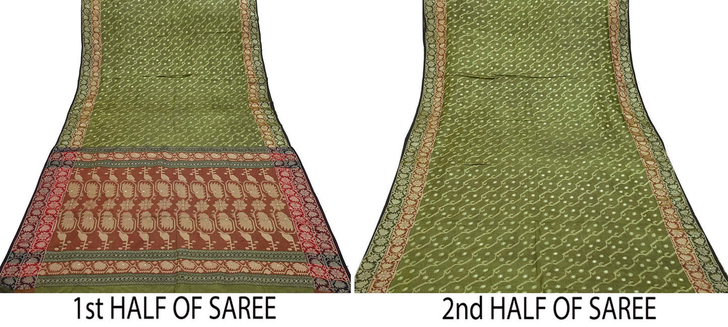 Indian Vintage Sari Pure Tussar Silk Hand Woven Sarees Craft Fabric 5Yd Sewing Ethnic Floral Dress Making Quilting For Crafting Upcycle