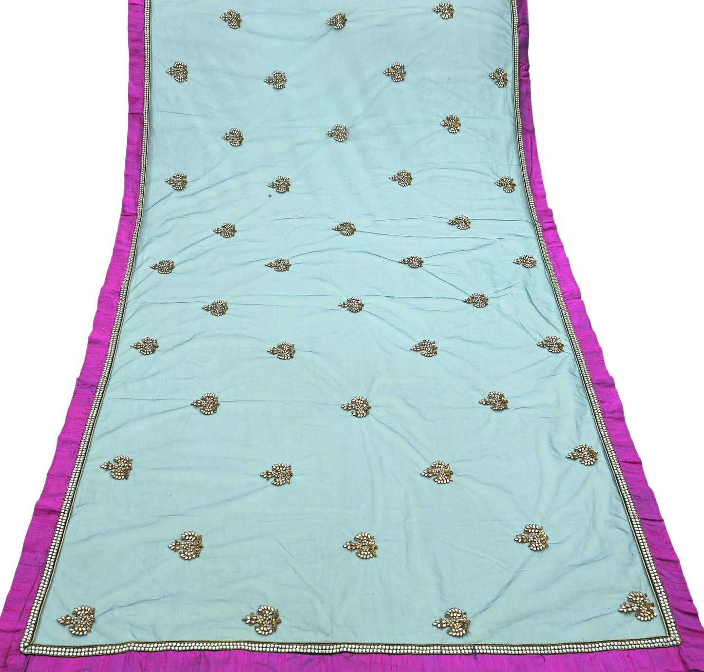 Indian Vintage Heavy Bridal Dupatta Green Net Mesh Long Stole Hand Embroidered Scarves Patti Wedding/Party Wear