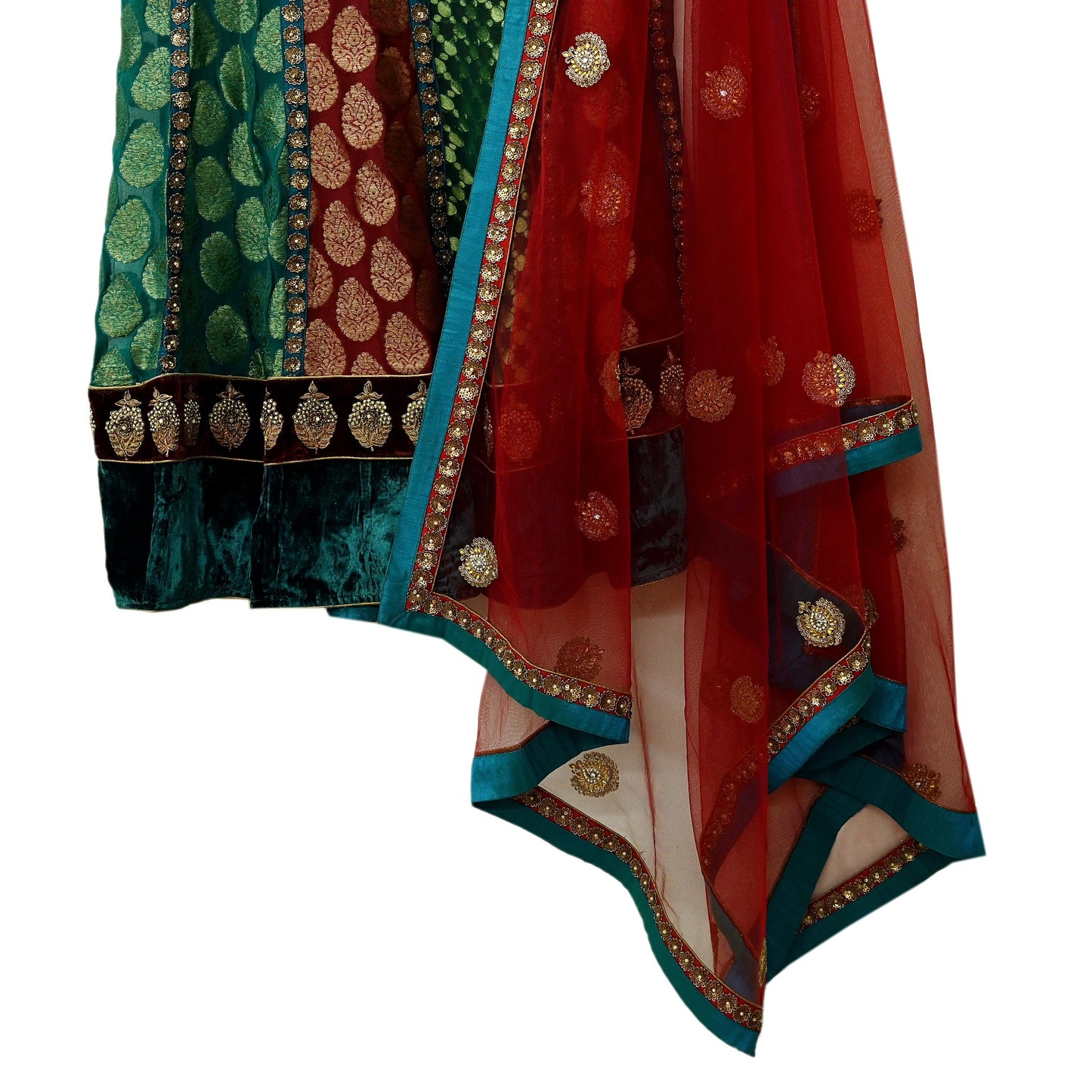 Indian Vintage Pure Georgette Silk Net/Mesh Hand Embroidered Lehenga 3pcs Set Bridal Party Wear With Blouse/Dupatta Bollywood Lehenga