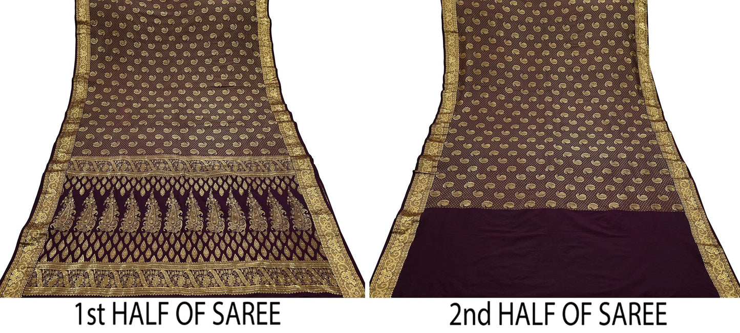 Indian Vintage Kanjivaram Saree | Heavy Hand Woven Pure Silk | Purple Bridal Fabric | 5 Yards Dress Making Bollywood Sarees