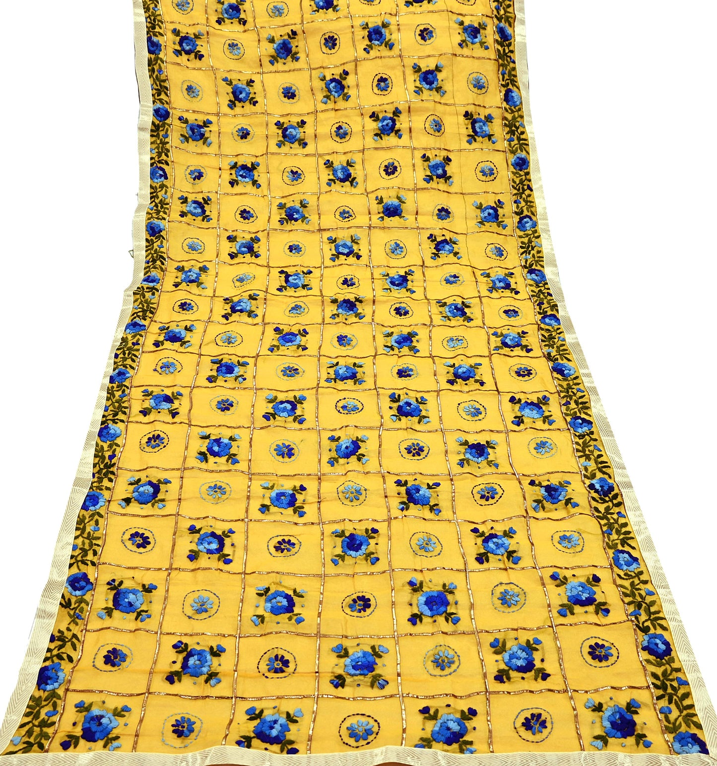 Indian Vintage Dupatta Saffron Long Stole Chanderi Hand Embroidered Bagh Phulkari Stole Scarves Party wear