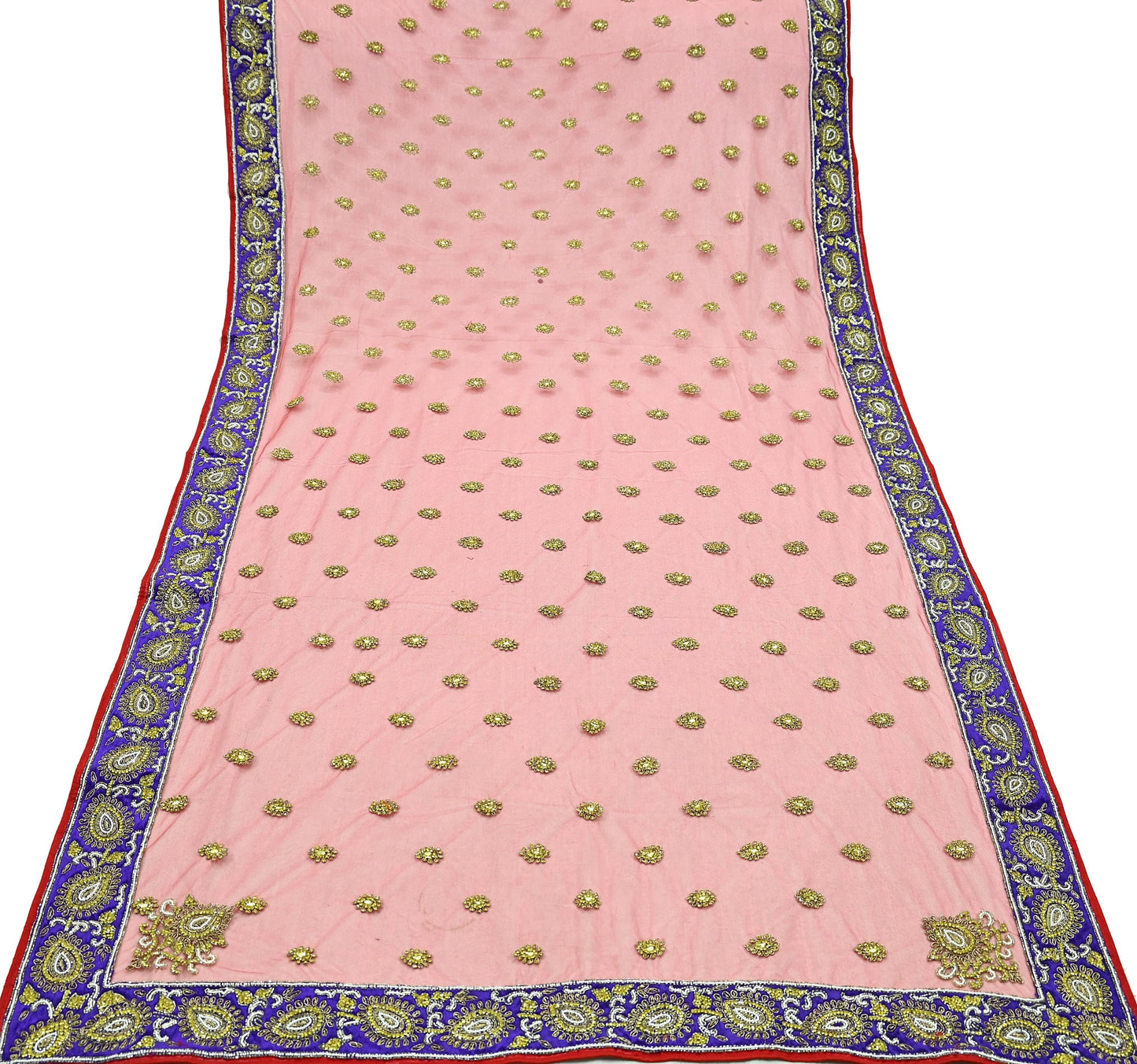 Indian Vintage Heavy Bridal Red Dupatta Net Mesh Long Stole Hand Embroidered Scarves Golden Zardozi Dabka Zari Sequins Wedding Veil Hijab