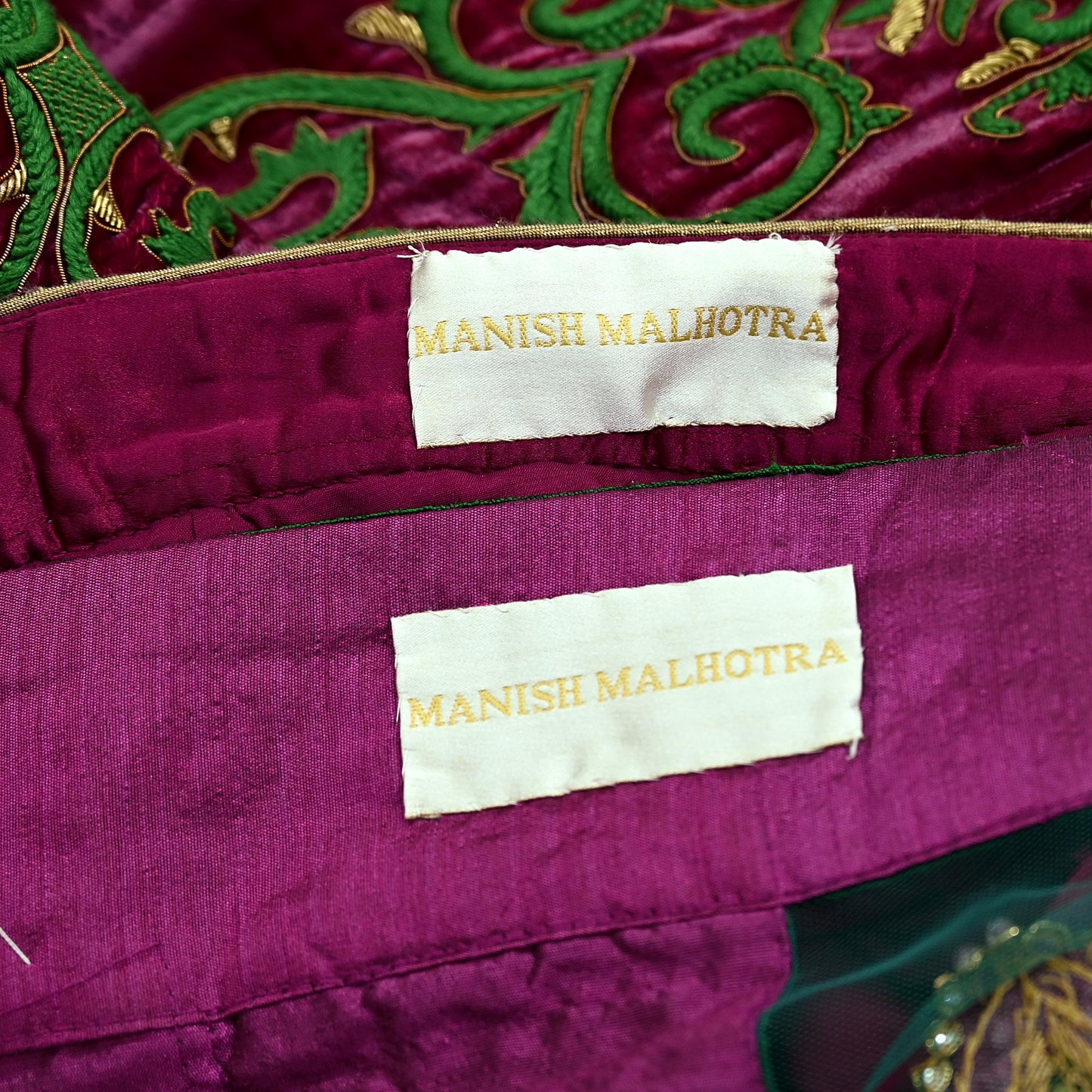 Indian Heavy Wedding Green & Pink Net/Mesh/Velvet Hand Embroidered Fish Cut Lehenga 3pcs Set Designer By Manish Malhotra Party Wear