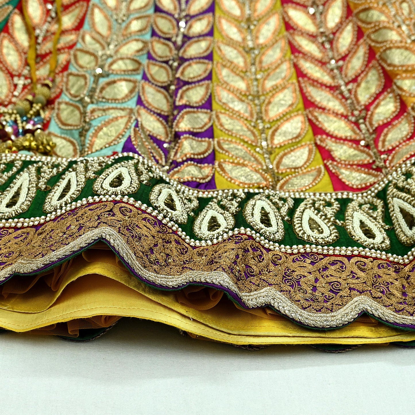 Indian Heavy Wedding Multi Pure Chanderi Silk Hand Embroidered Lehenga/Skirt Designer By Manish Malhotra Bridal Wear Zardozi/ Dabka