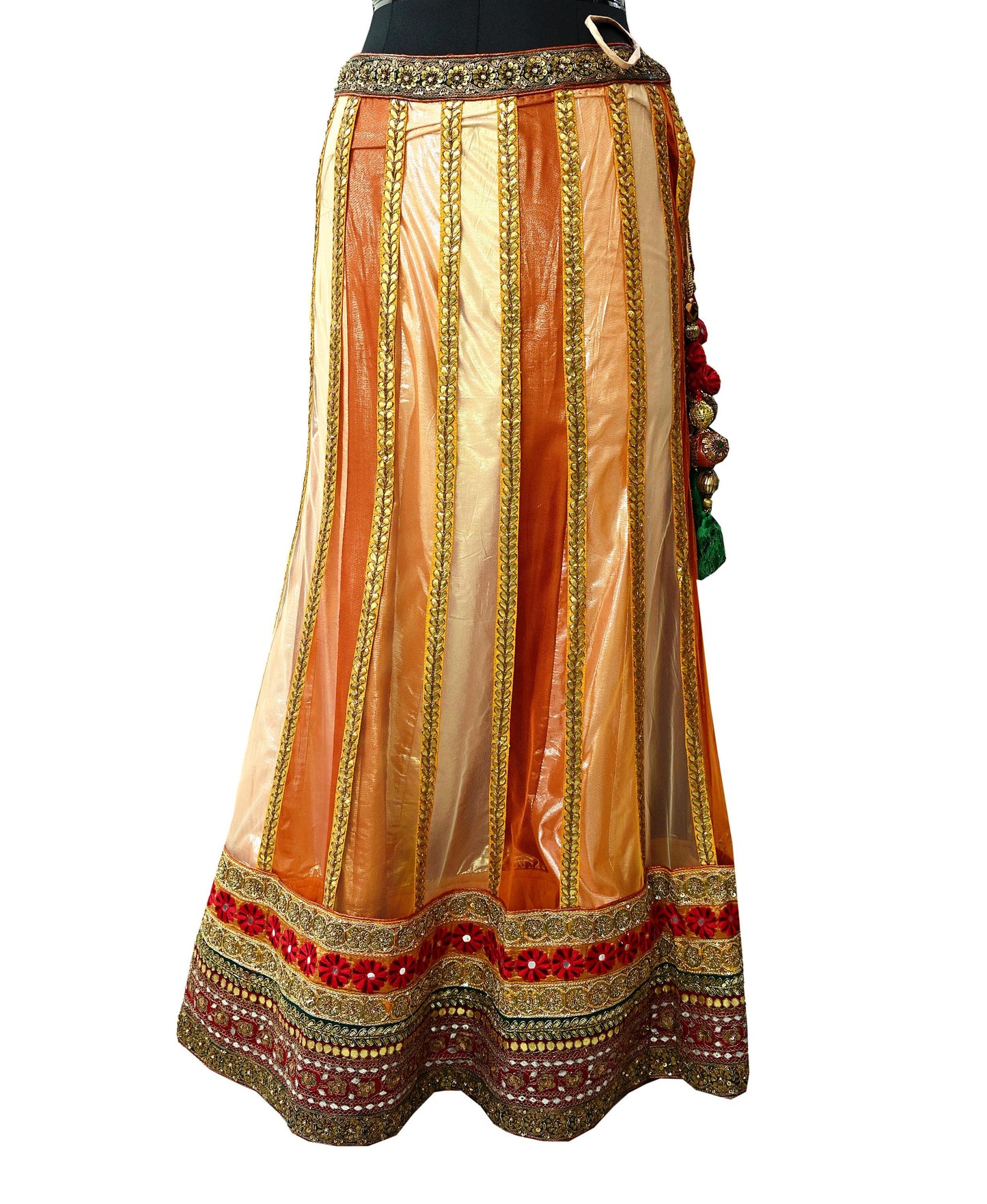 Indian Vintage Heavy Net Hand Embroidered Brocade Lehenga Skirt By Designer Sabyasachi Bridal Wear Dabka/ Zardozi