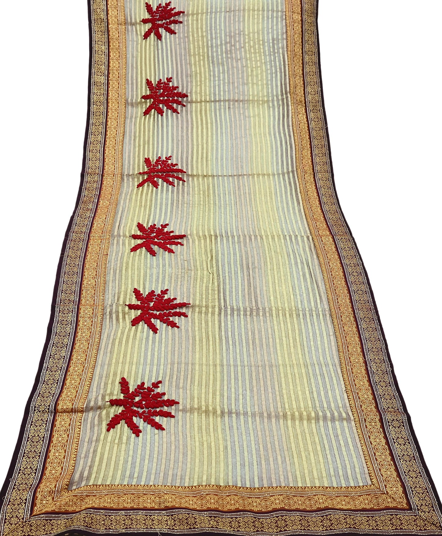 Indian Vintage Dupatta Long Stole Hand Woven Tissue Scarf Veil Soft Floral Zari