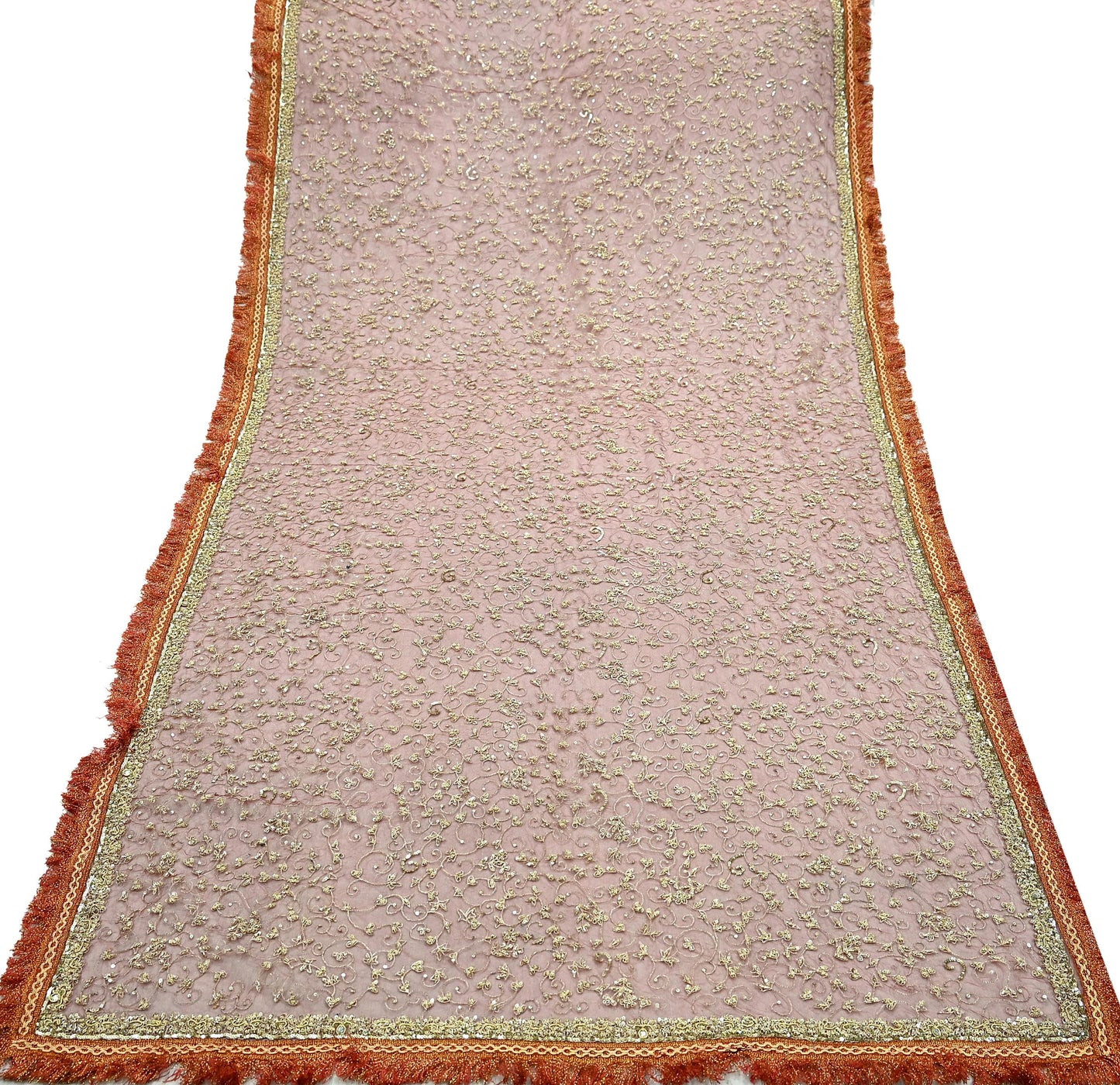 Indian Vintage Heavy Bridal Red Dupatta Net Mesh Long Stole Hand Embroidered Scarves Zardozi Dabka Zari Wedding dupatta veil hijab Fringes