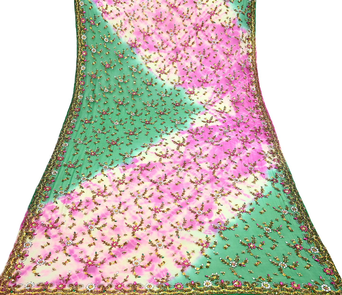 Indian Vintage Heavy Bridal Dupatta Pure Georgette Silk Long Stole Hand Embroidered Scarf Zardozi/Dabka Wedding Hijab veil Boho