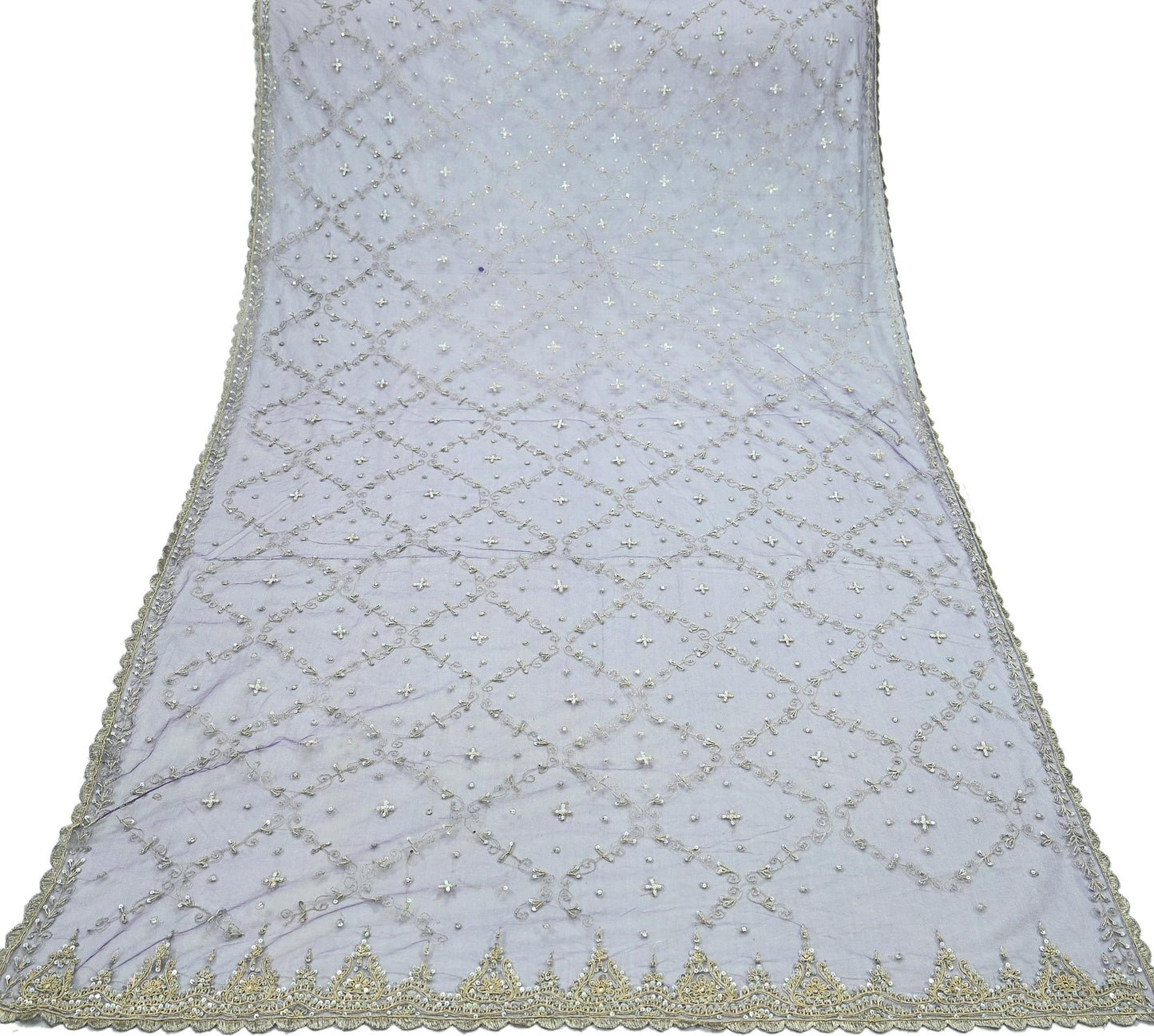 Indian Vintage Purple Dupatta Net Mesh Long Stole Hand Embroidered Scarves Golden Zardozi Zari Sequins Wedding/ Bridal Veil Hijab