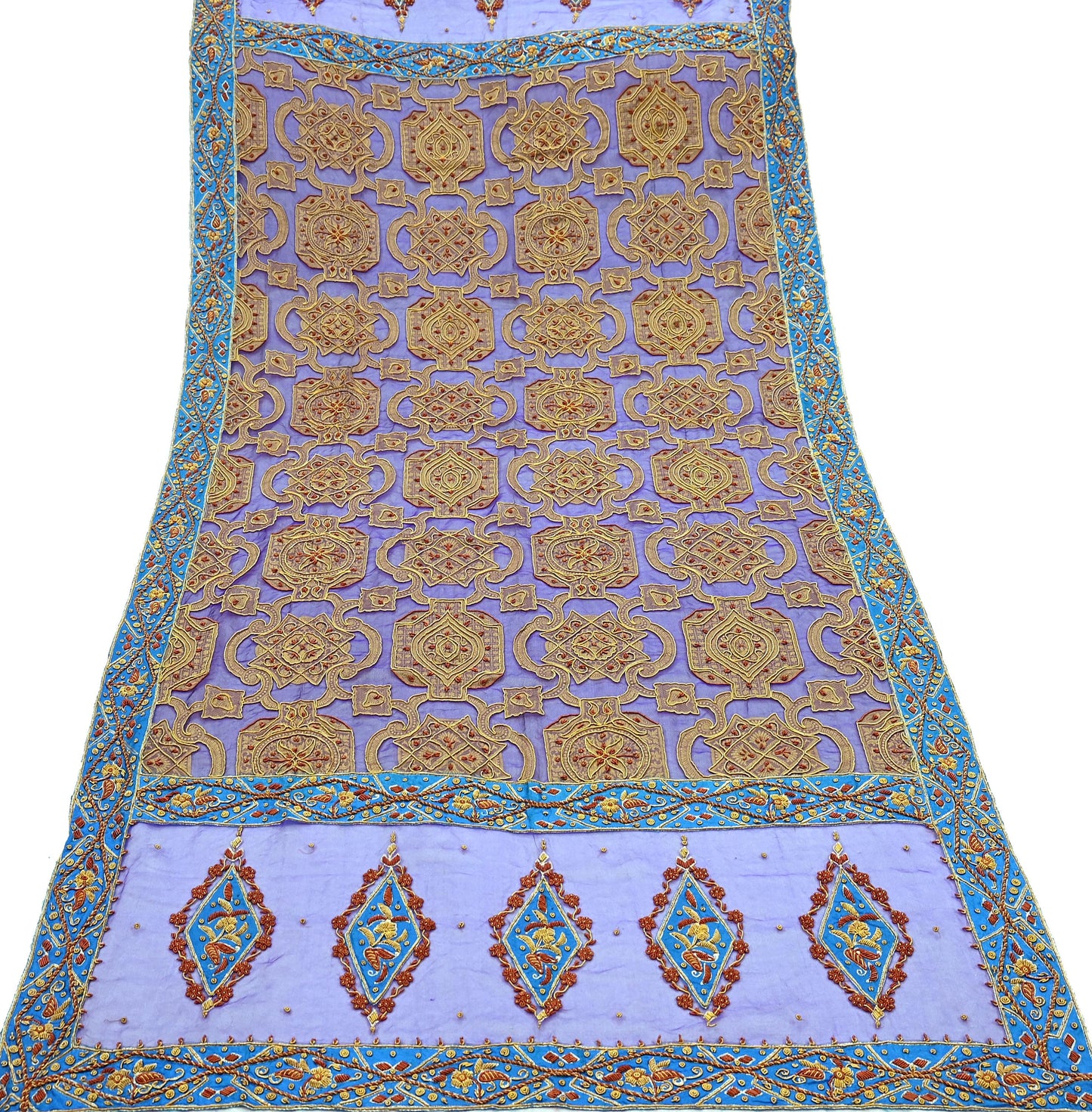 Indian Vintage Heavy Wedding Purple Dupatta Pure Organza Silk Long Stole Hand Embroidered Scarves Zardozi Zari Bridal Veil Wrap Hijab